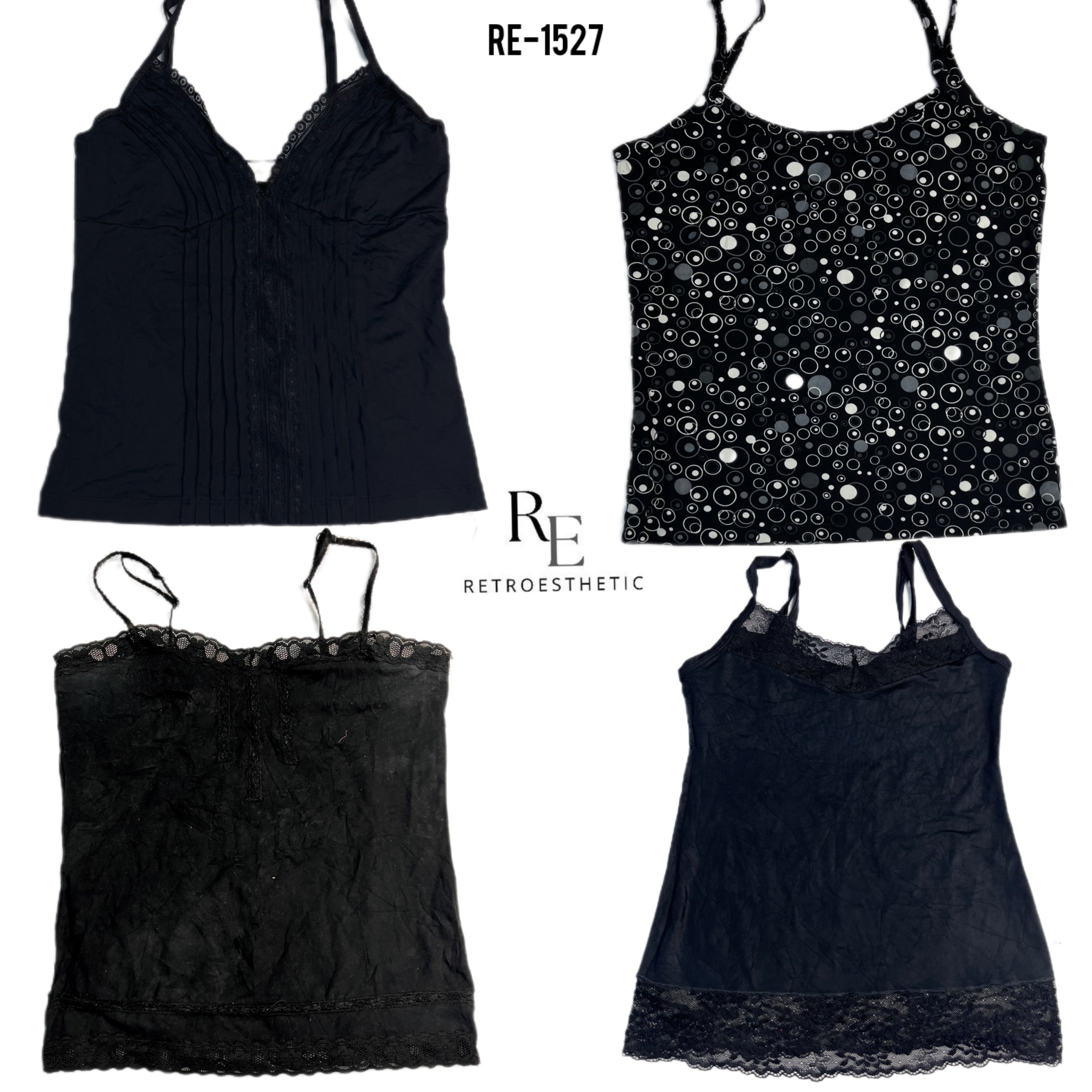 Y2K All Black Gothic Cami Tops (RE-1527)