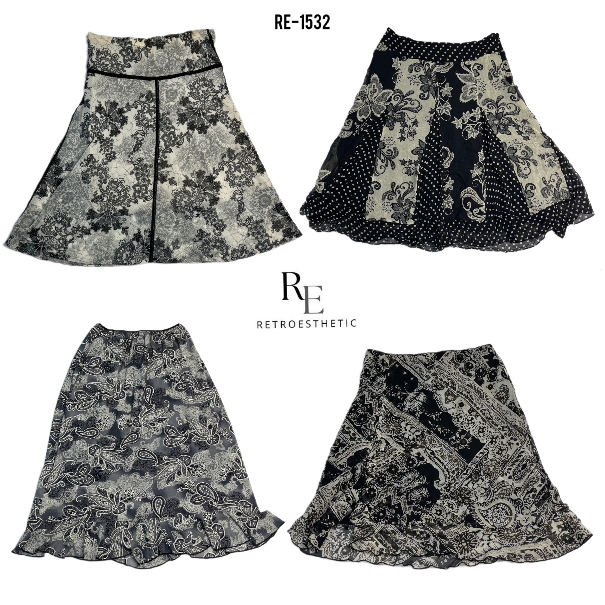 Y2K White and Black Boho Mix Skirts (RE-1532)