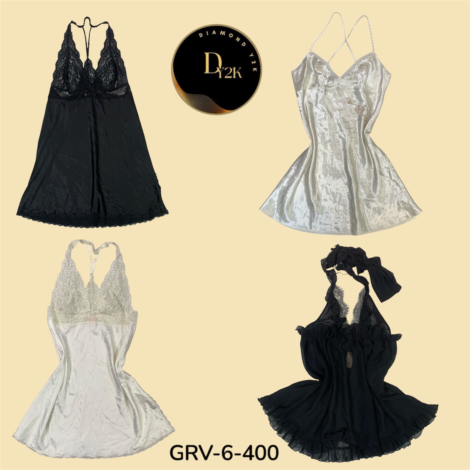 Schwarz & Weiß Halterneck Schlafkleid – Elegant, Retro & Y2K Nachtwäsche (GRV-6-400)