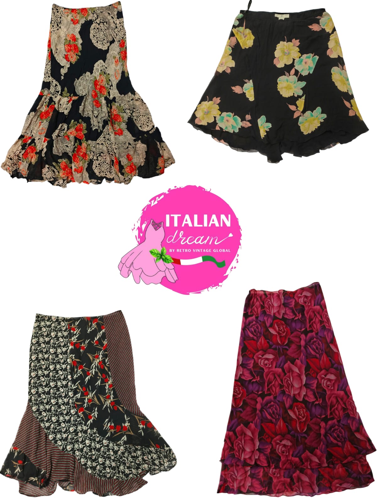 Gonne in poliestere con fantasia floreale Y2k