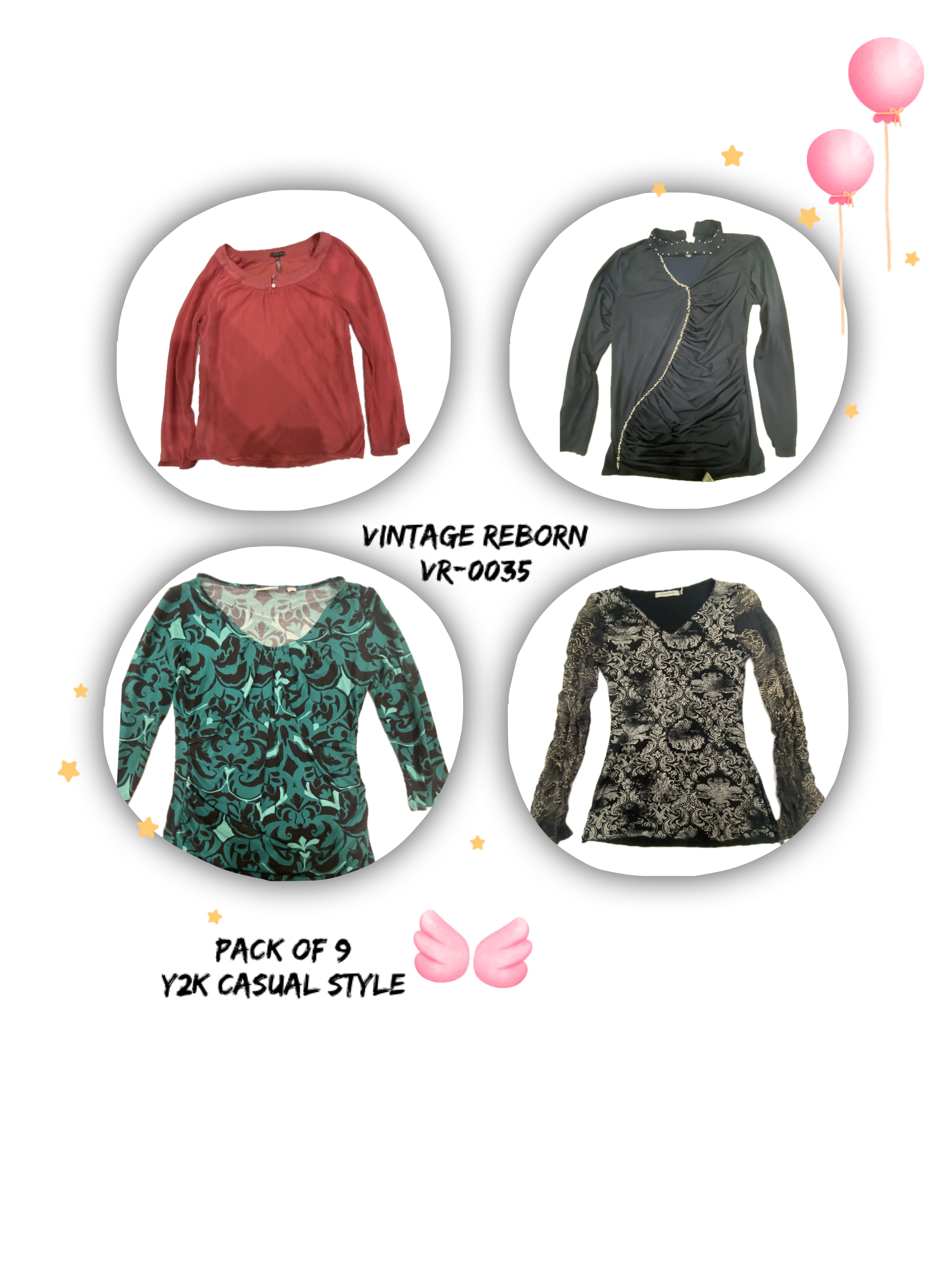 Y2Kカジュアルスタイル：9パック「ヴィンテージリボーン」トップスコレクション - エブリデイレトロ (Vr-0035)