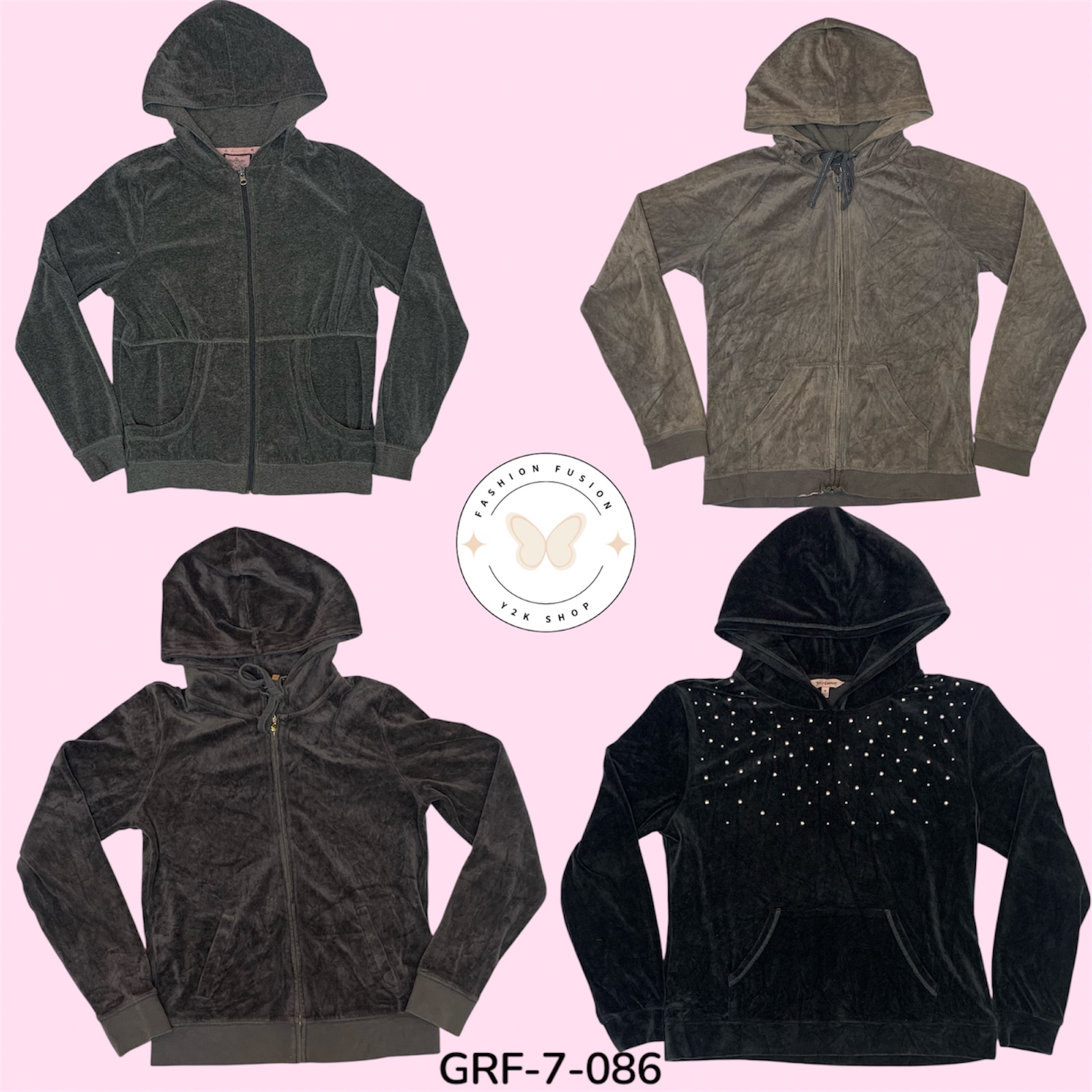 Y2K Juicy Couture Zip-Up Hoodie | Iconic Velour Glam (GRF-7-086)