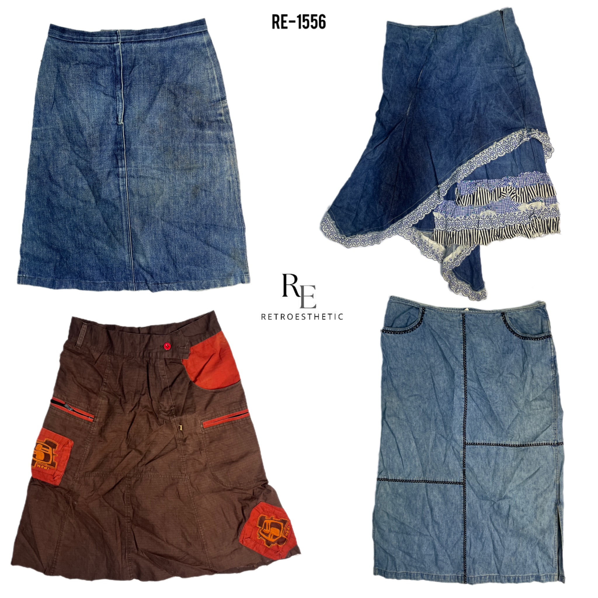 Y2K IT Girl Unique Denim Midi Skirts (RE-1556)