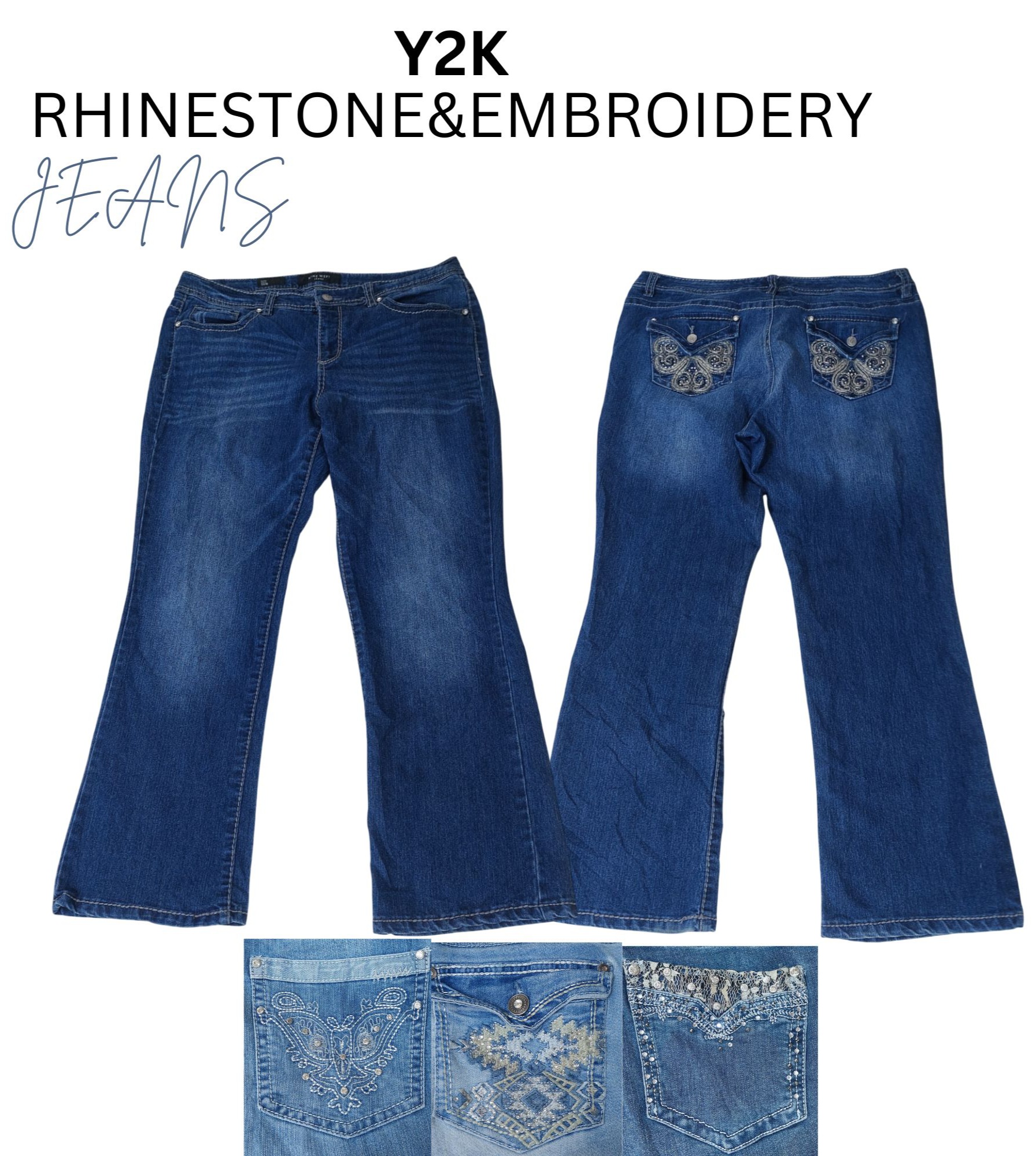 Y2K JEANS EN STRASS ET BRODERIE