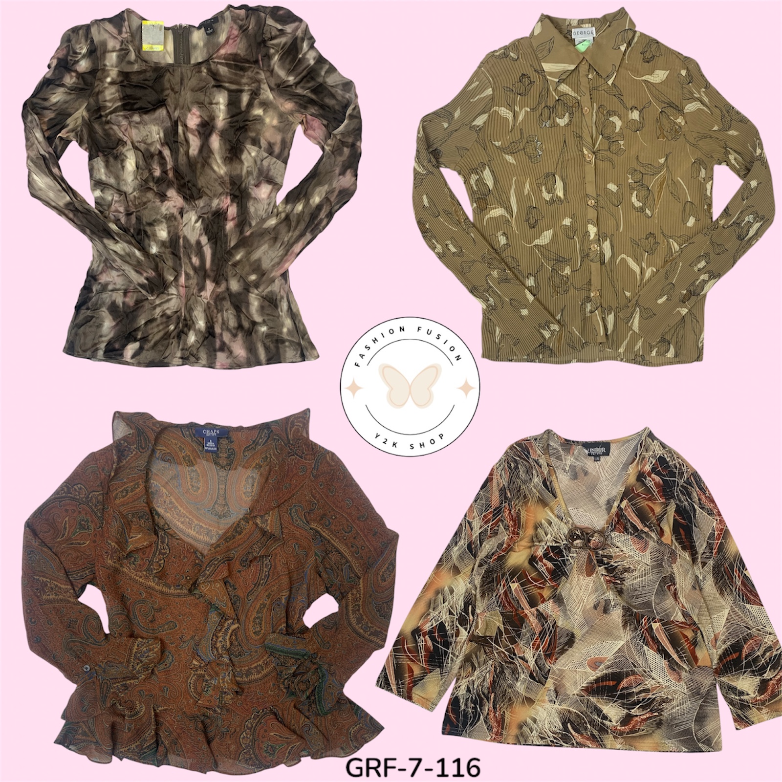 Brown Printed Long Sleeve Blouse (GRF-7-116)