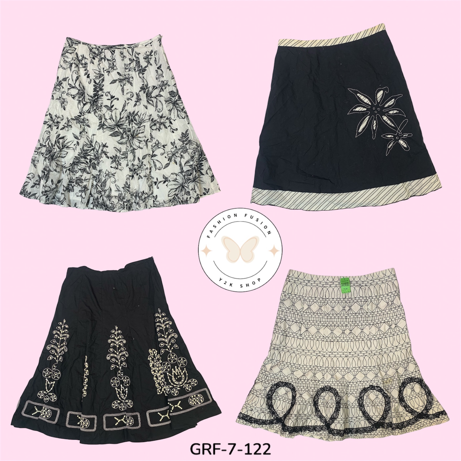 Monochrome Magic | Y2K White & Black Printed Skirts Drop (GRF-7-122)