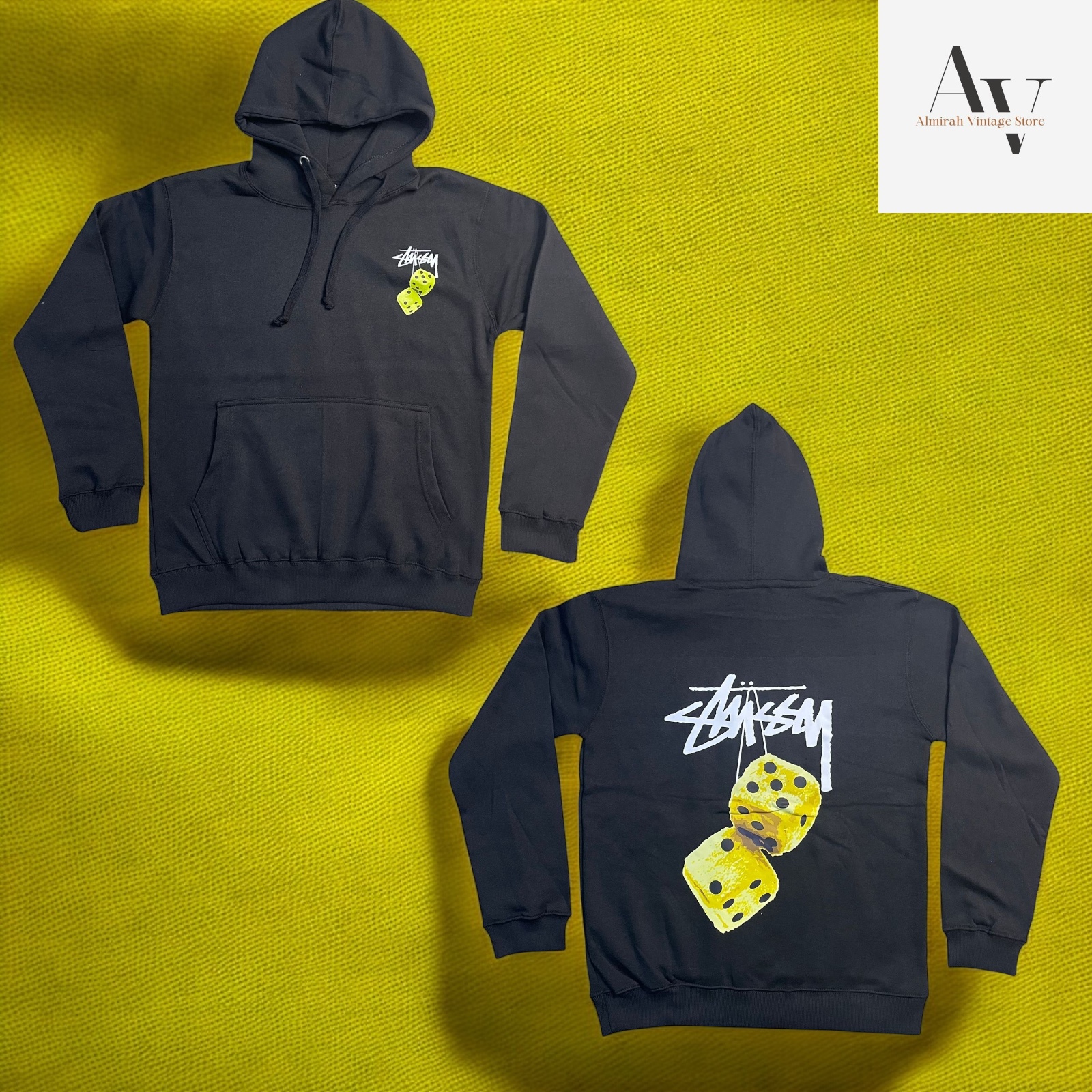 Stussy rework style yellow fuzzy dice hopdie
