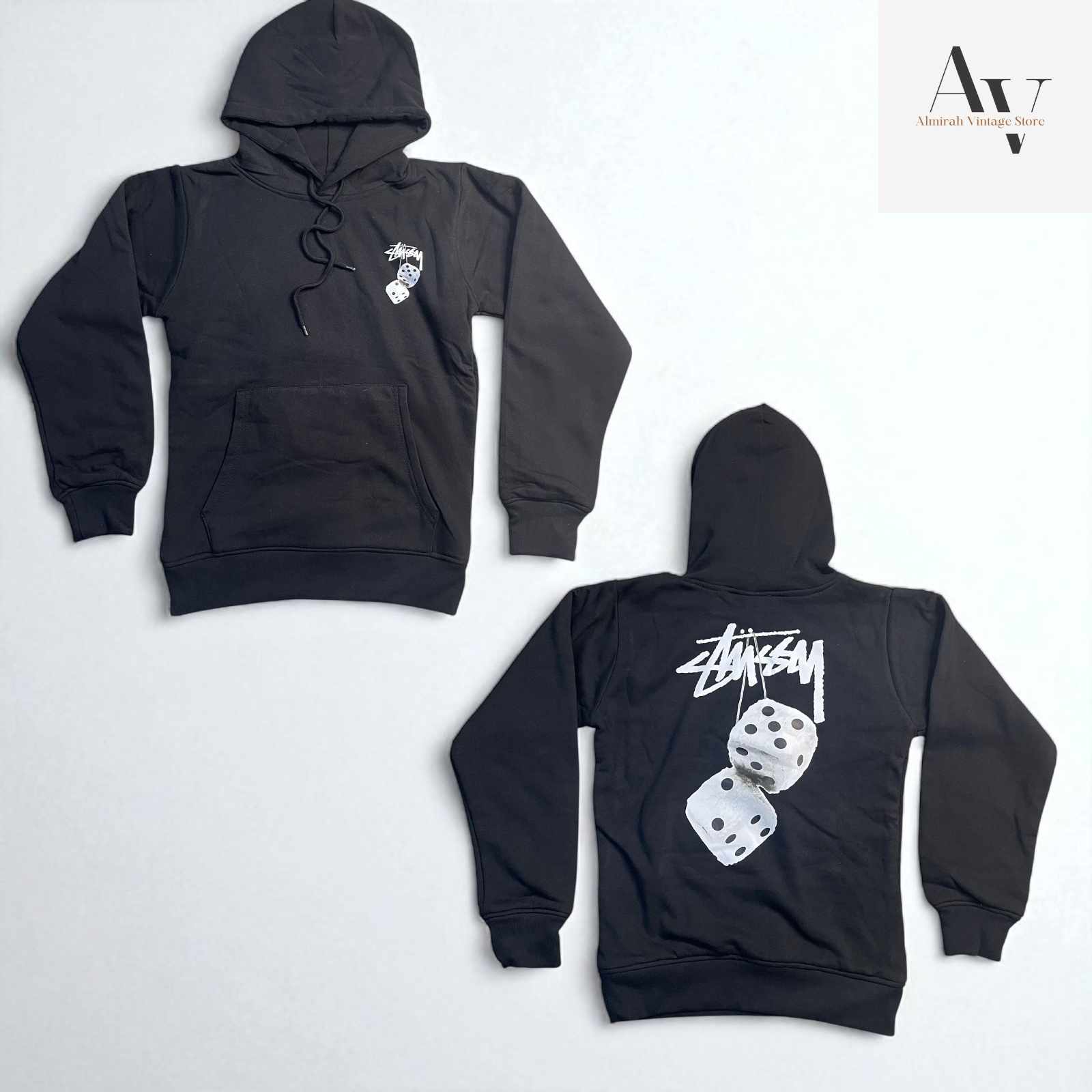 Stussy rework style gray fuzzy dice hoodie