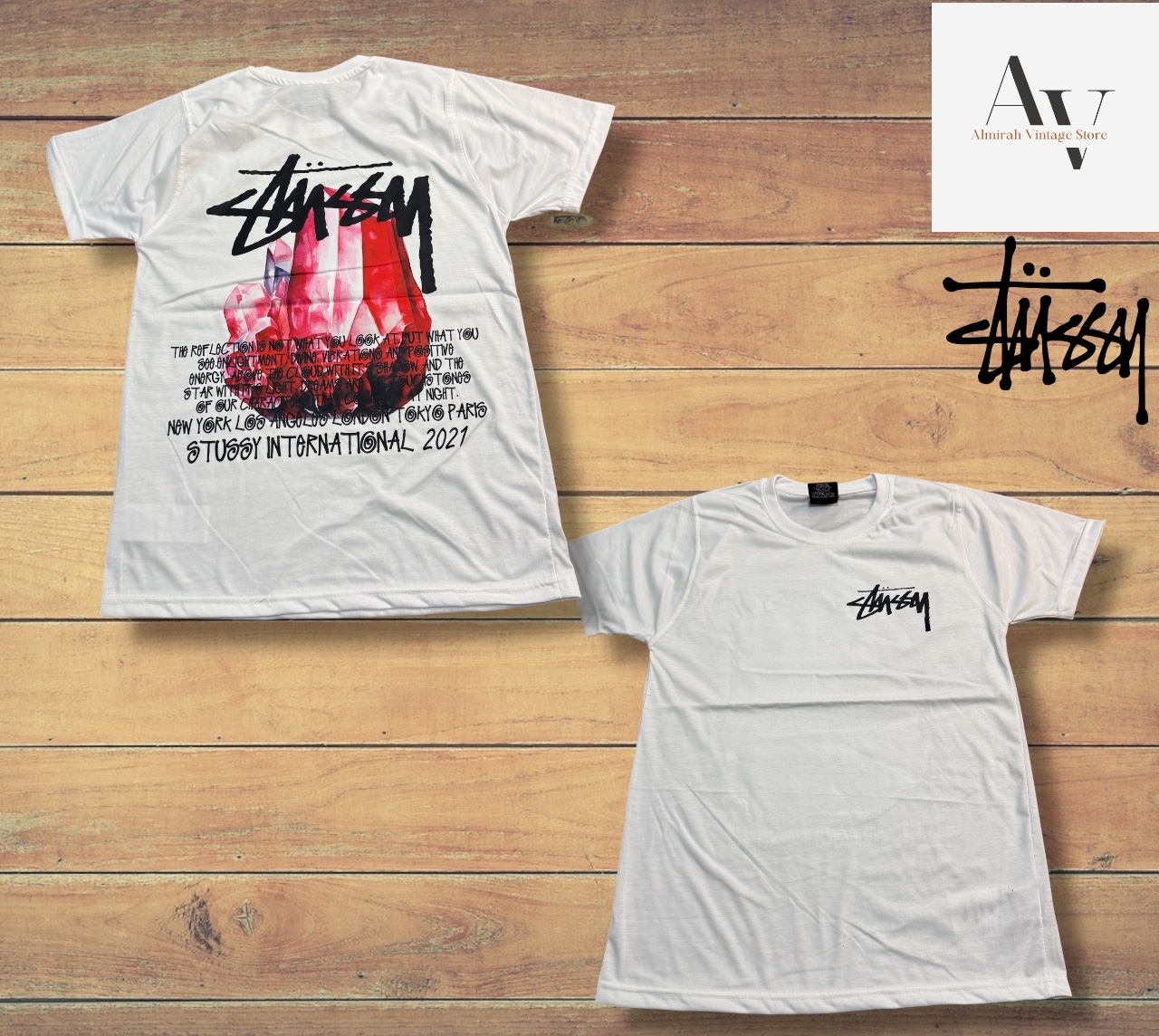 Stussy rework style reflection whit tee