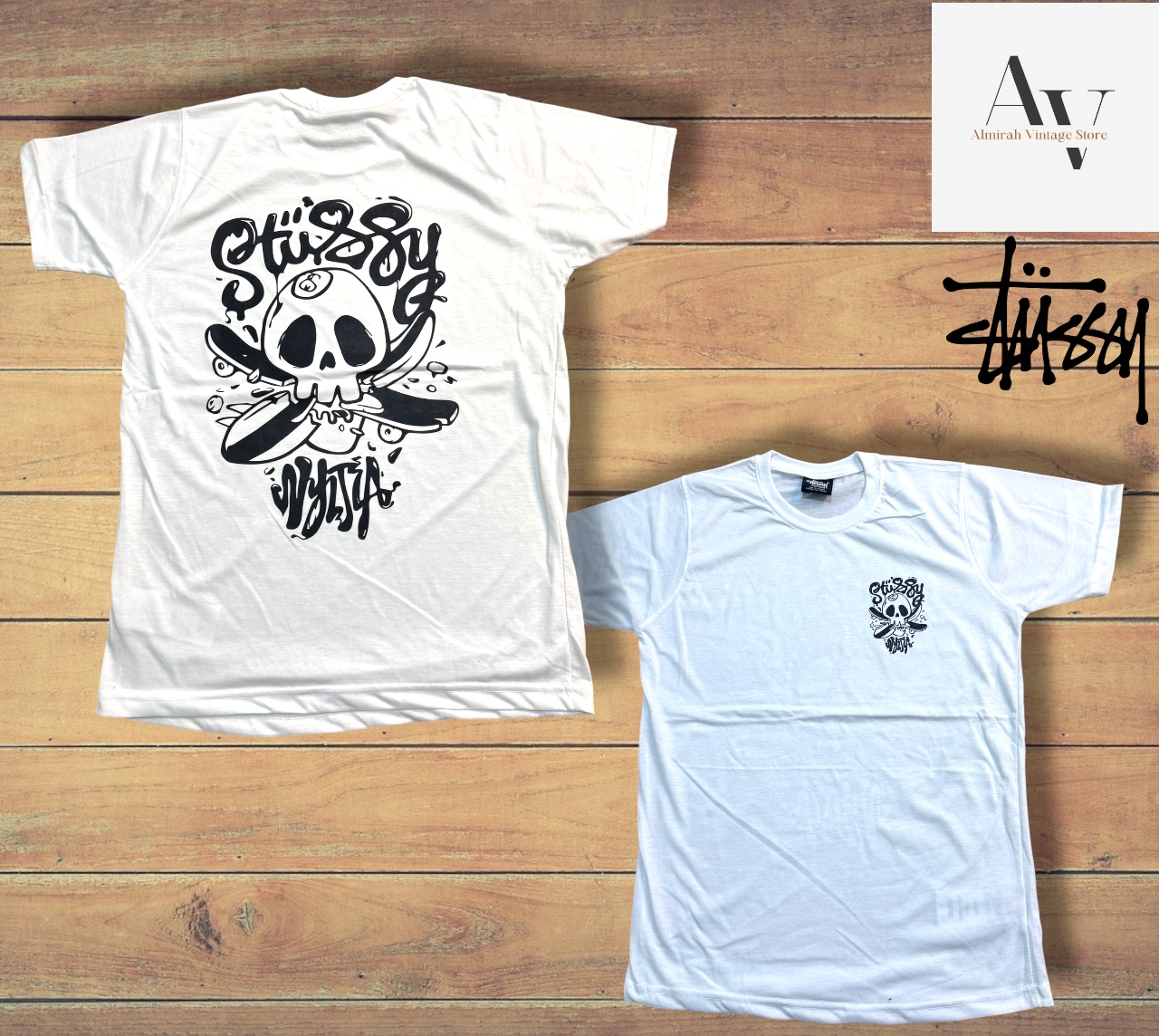 Stussy rework style skull white tee