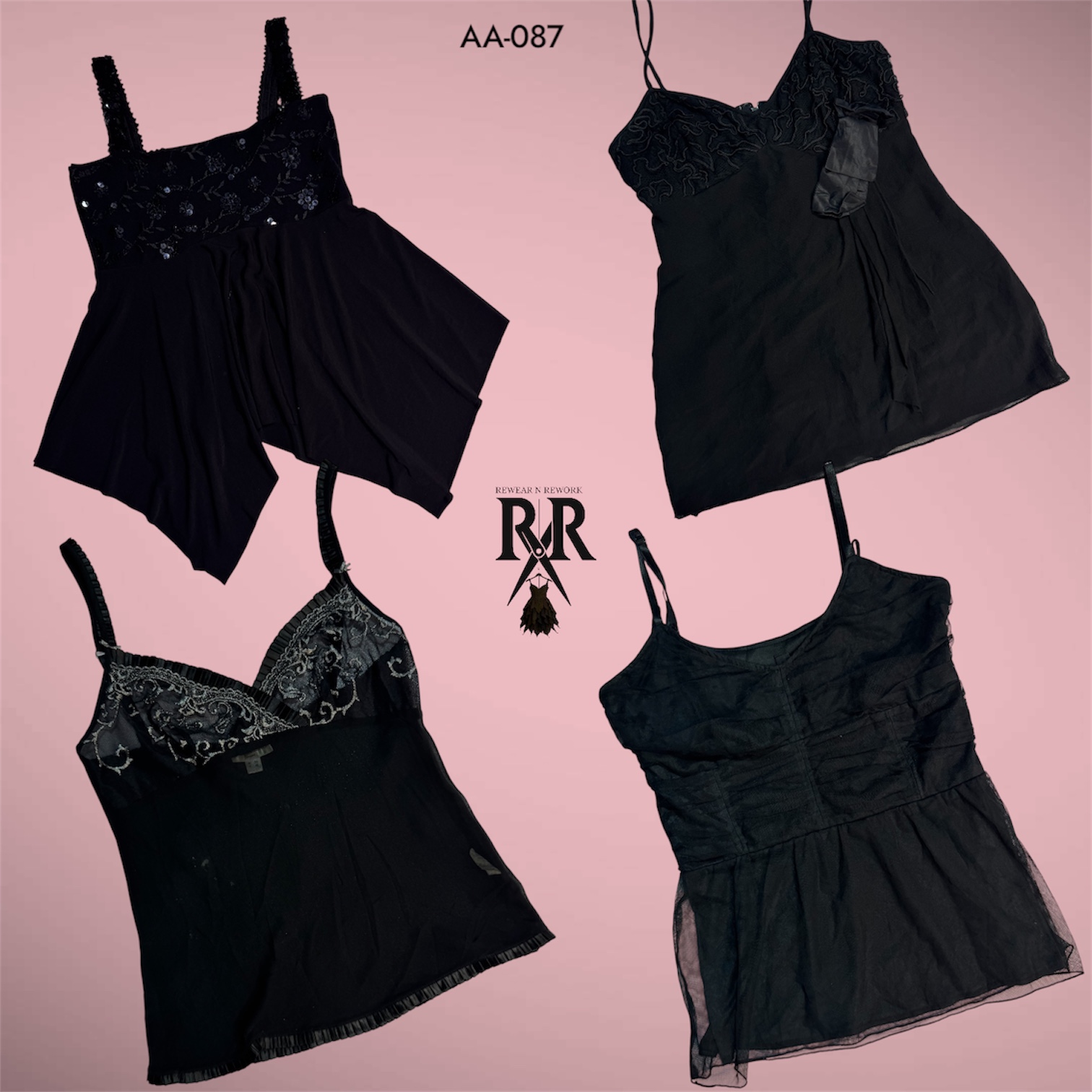 Y2K All Black Gothic Cami Tops (AA-087)
