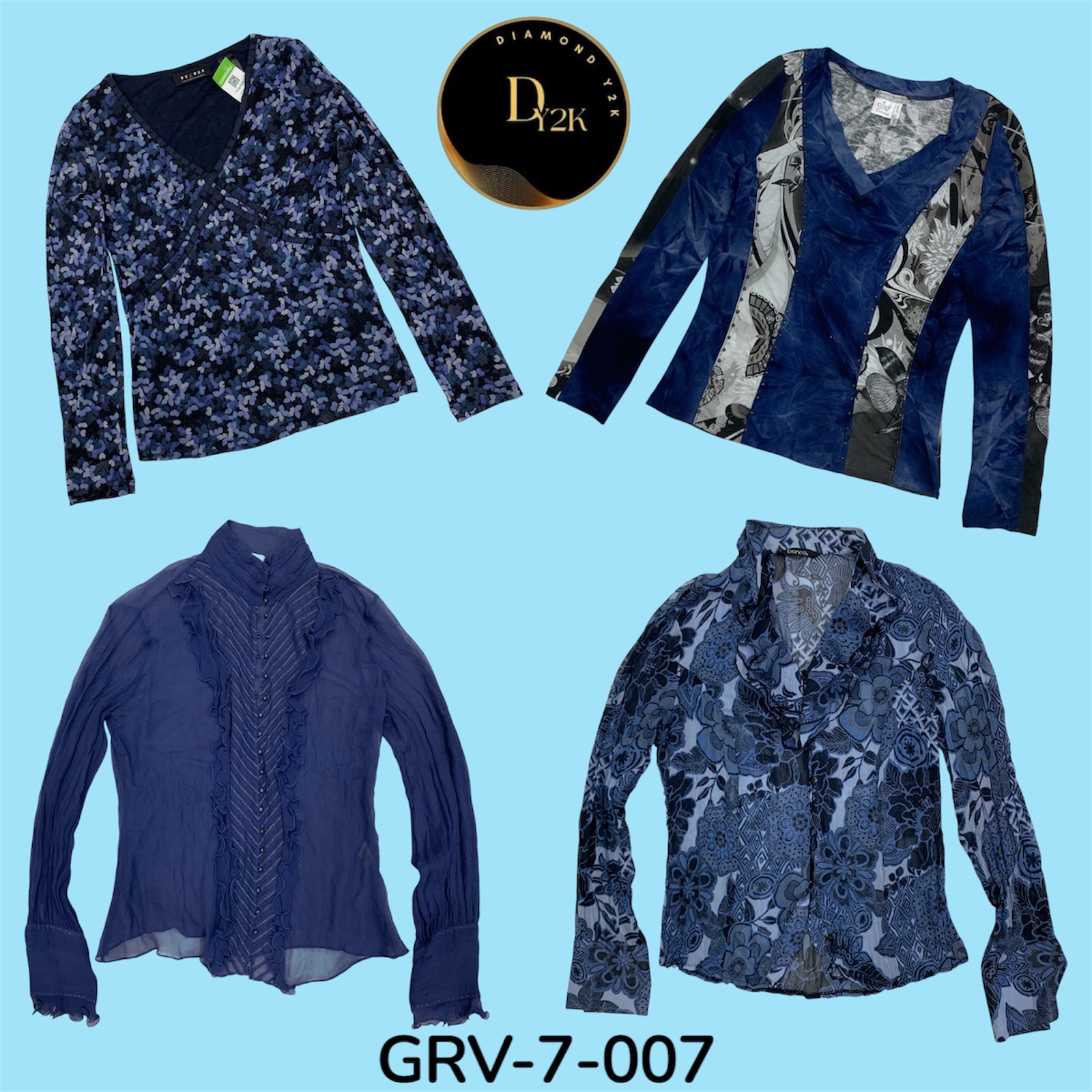 Vintage Y2K Blue Poly Blouse – Long Sleeve, Lightweight, and Iconic (GRV-7-007)
