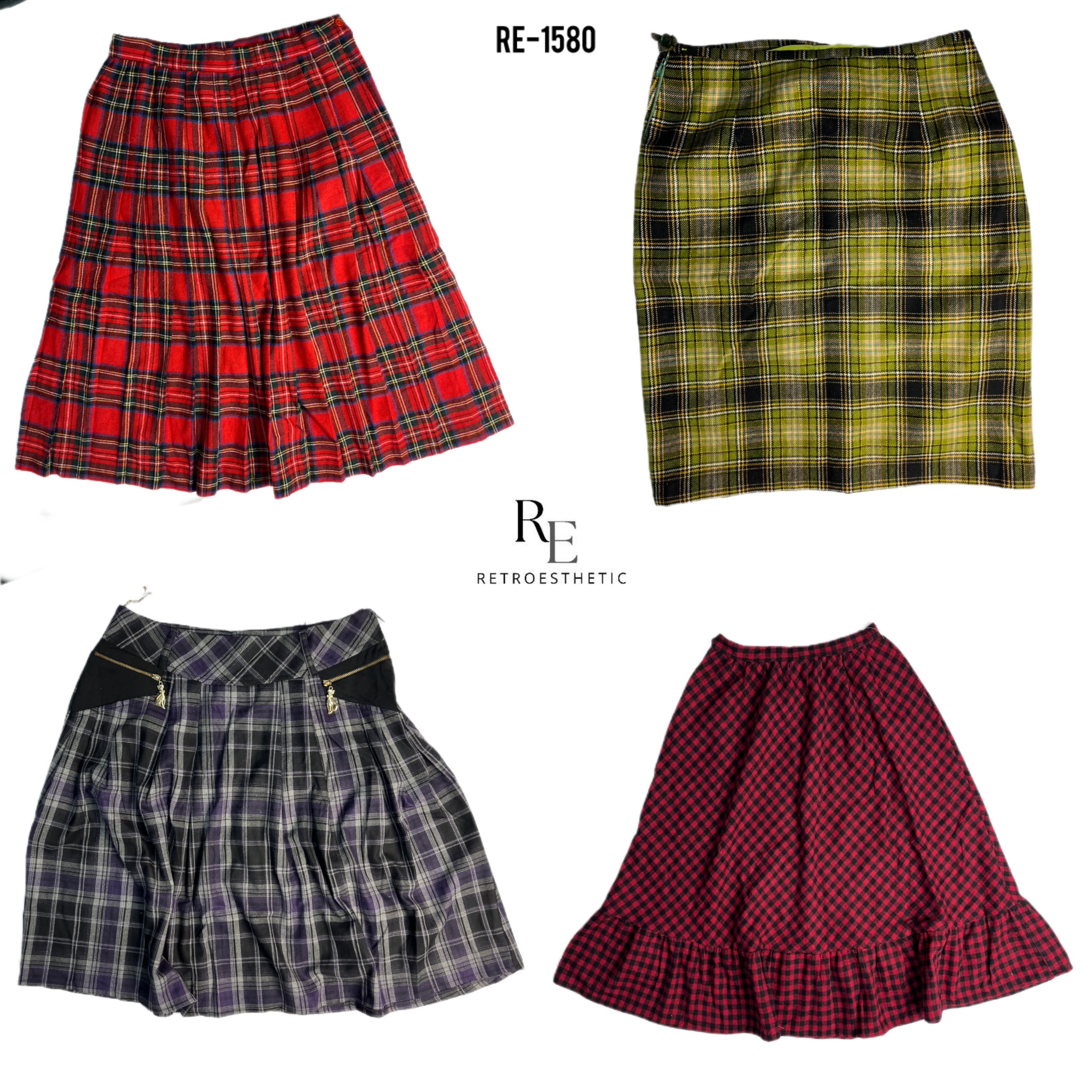 Y2K Wool Checkered Mix Skirts (RE-1580)
