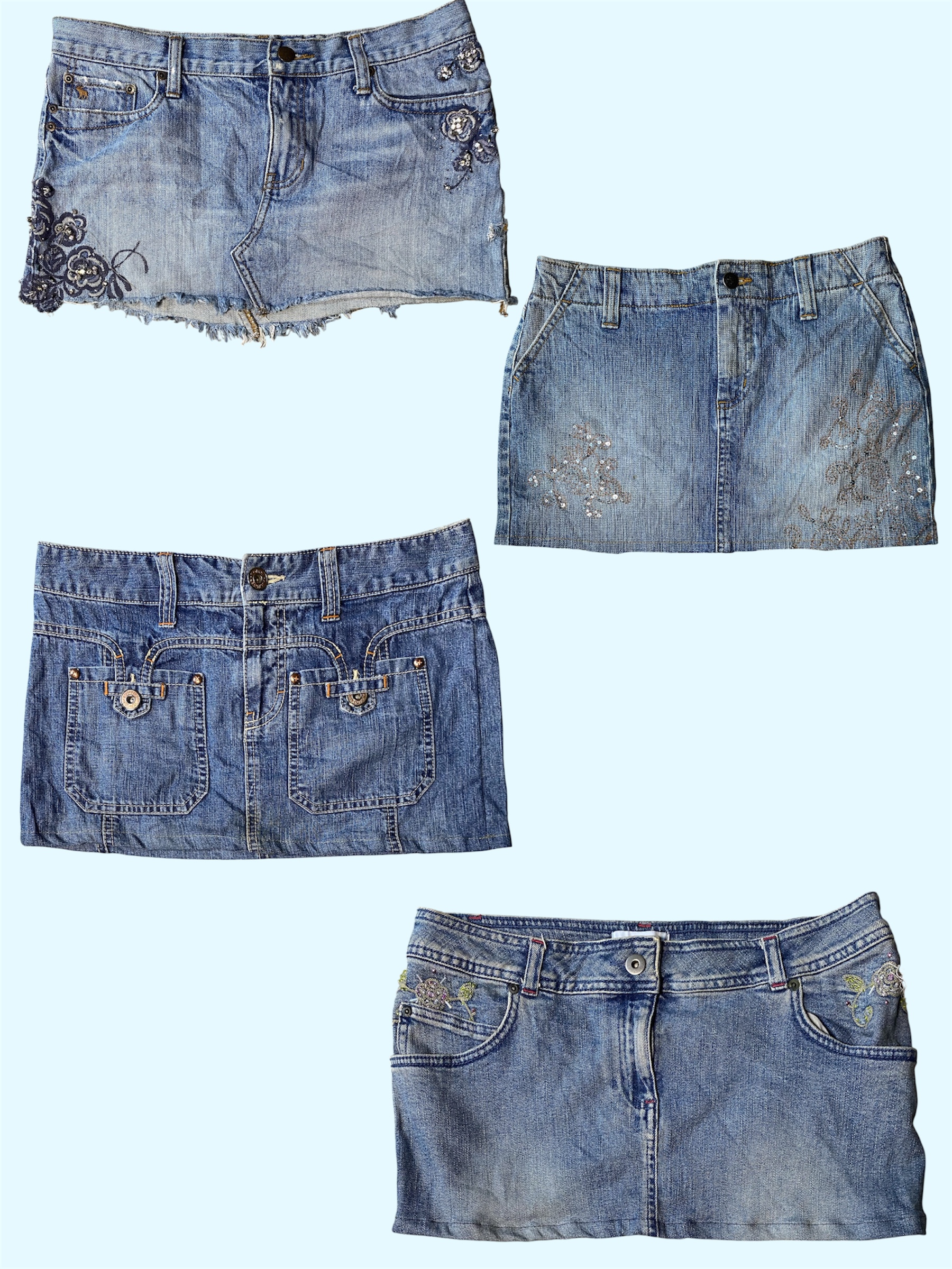 Y2K Rose Embroidered Low-Rise Denim Mini Skirt (TS-643)