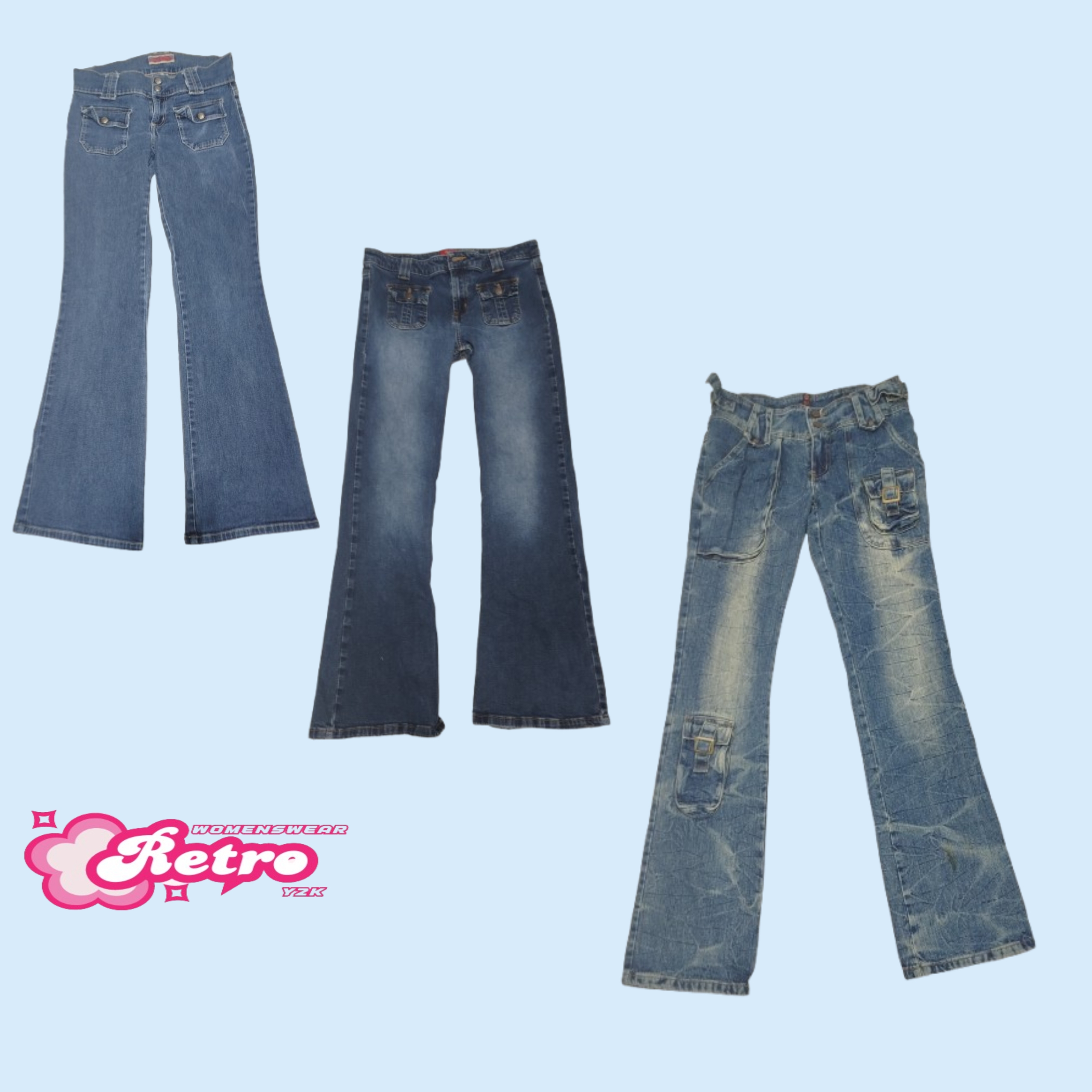 Jeans di denim unici con gamba svasata Y2K