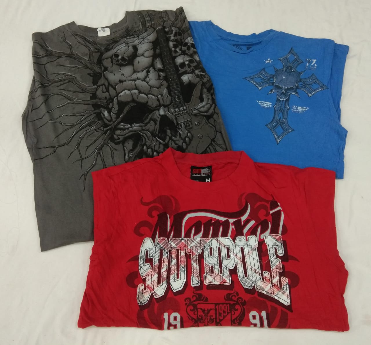 CR4586 ヴィンテージ メンズ プリント スカル Tシャツ