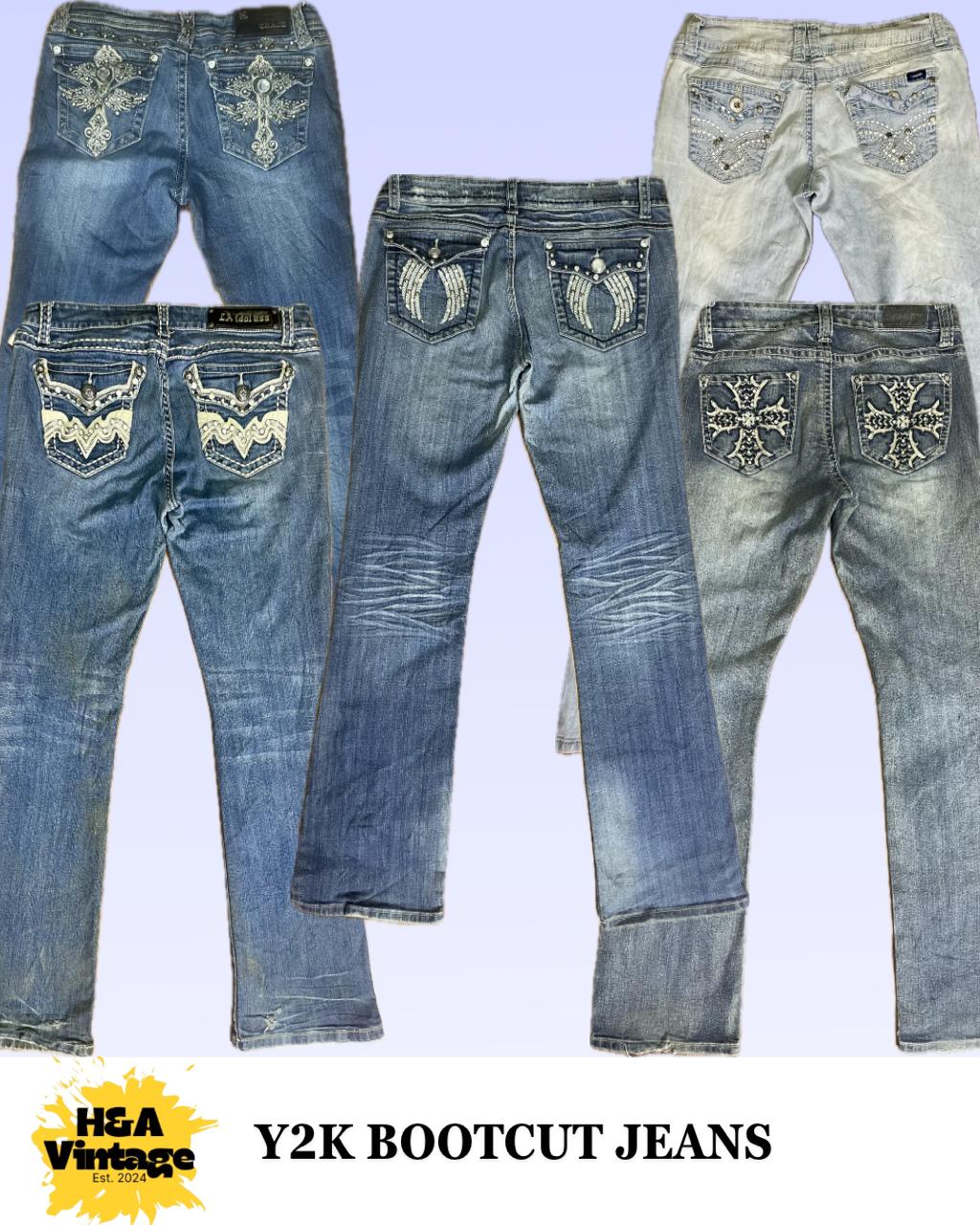 Y2K Bootcut Verzierte Stickerei Jeans