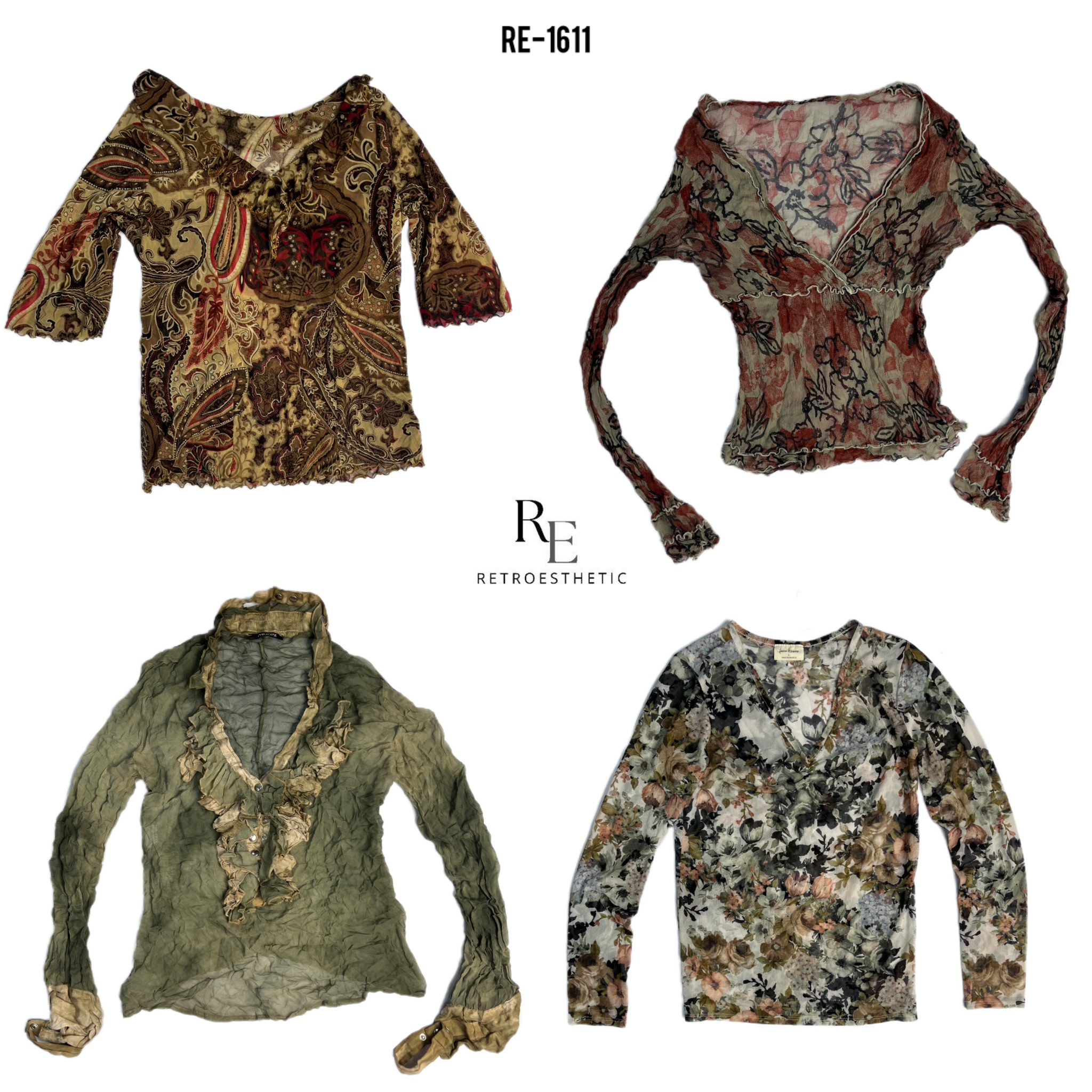 Y2K Grunge Verde Vibra Tops de Manga Larga Mezcla (RE-1611)