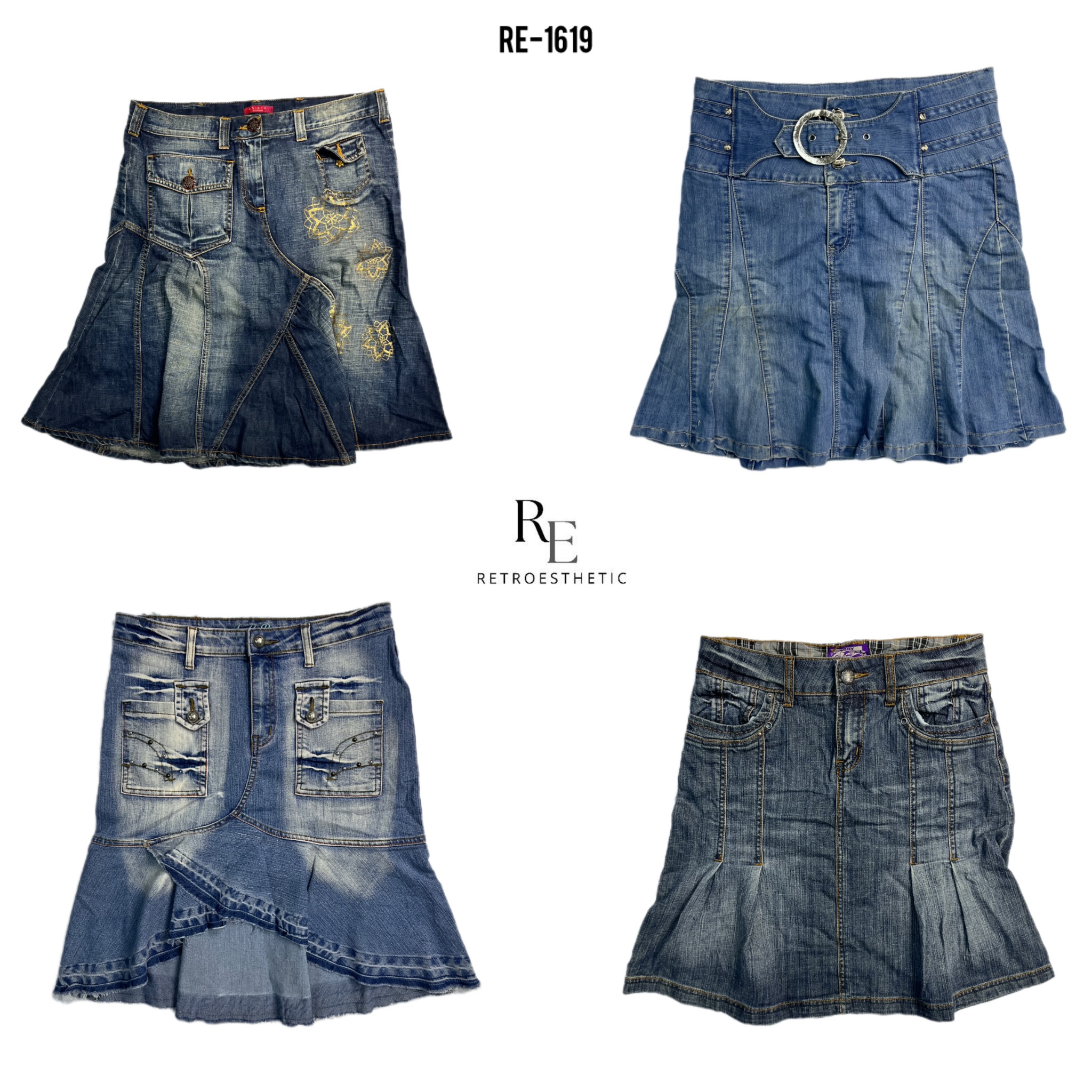 Gonne midi in denim uniche dell'era Cyber Girl Y2K (RE-1619)