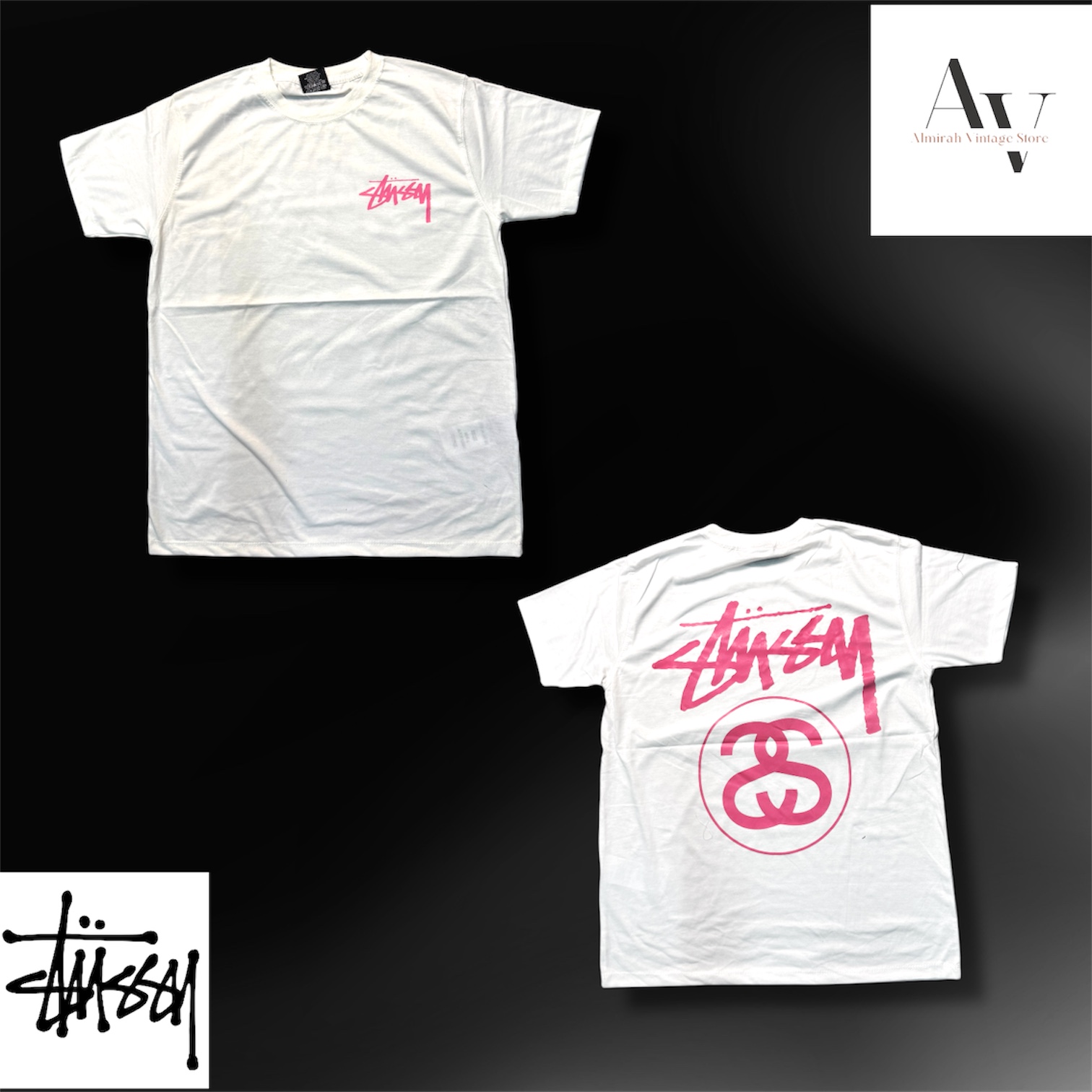 Stussy Neuinterpretation Stil schwarz-weiß doppelte S T-Shirts