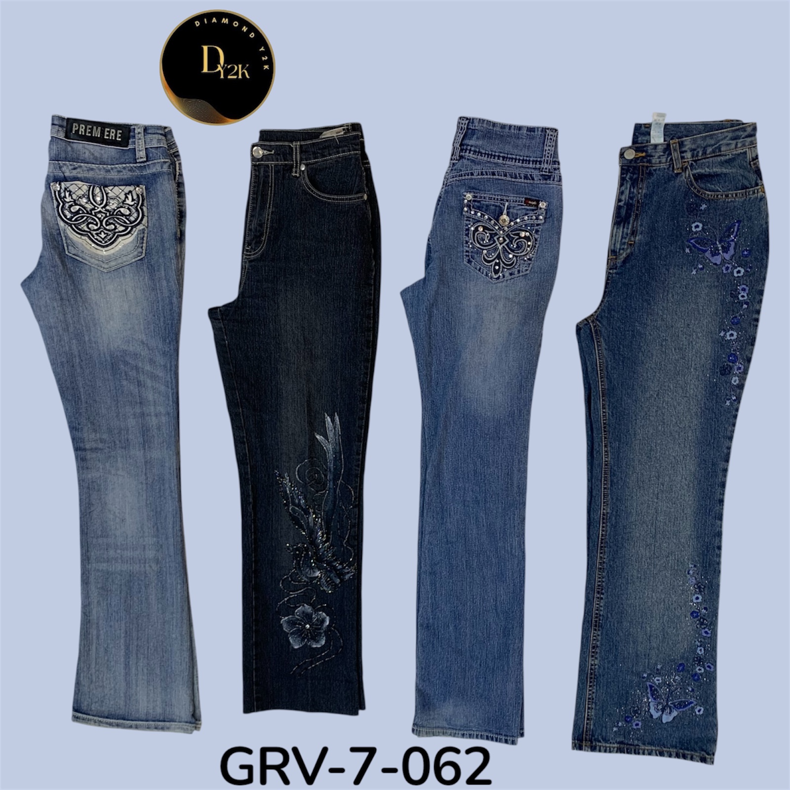 刺繍入りフレアジーンズ – Y2Kヴィンテージスタイル | ステートメントデニム、アイコニックフィット (GRV-7-062)