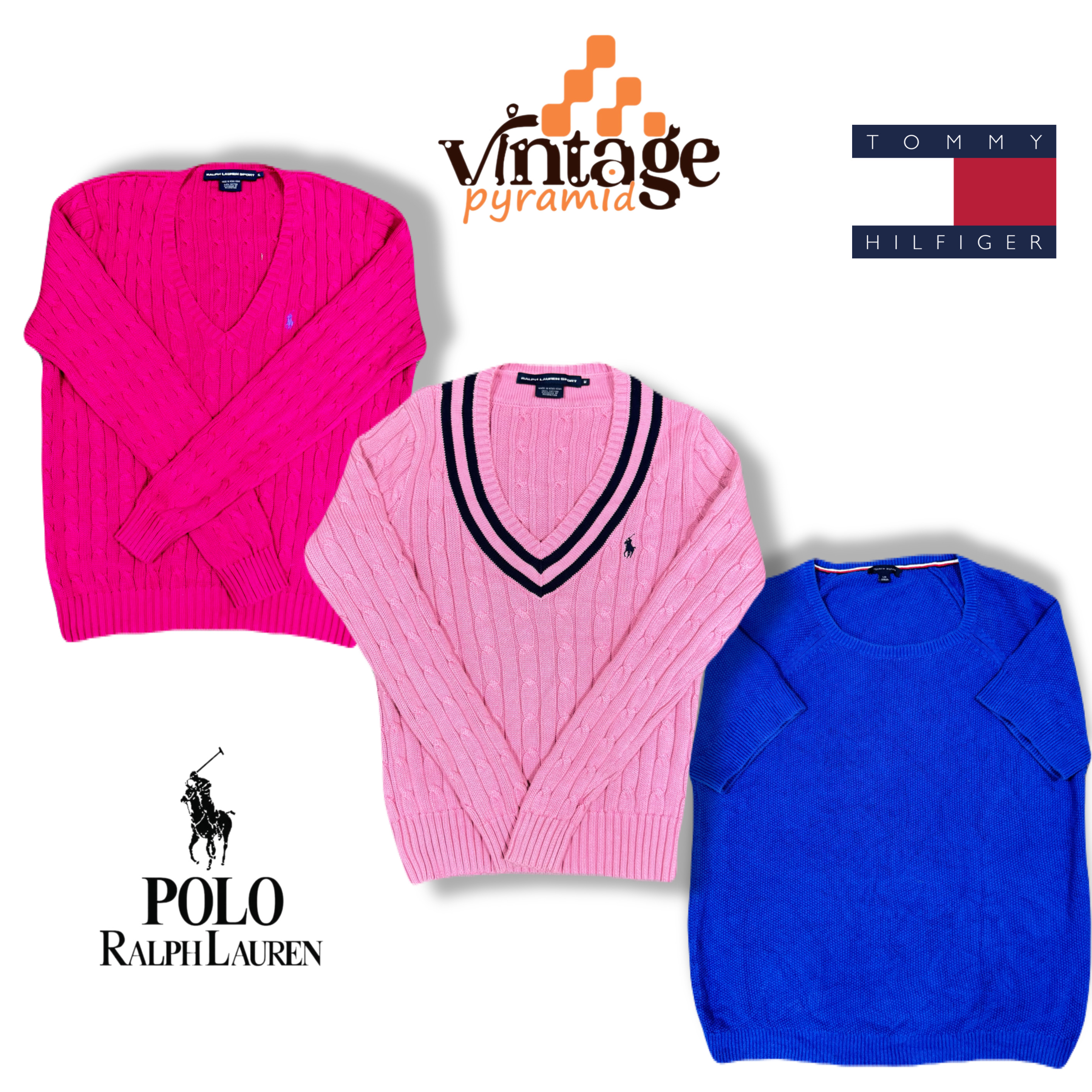 VPX45 Ralph Lauren  & Tommy Hilfiger Cable Knit Quarter Zip Sweaters
