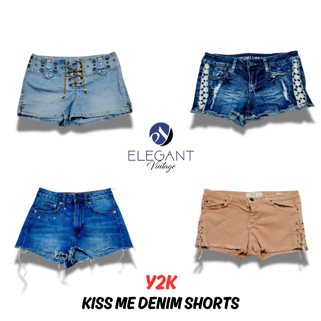 Y2K Kiss Me Denim Shorts - EV0356