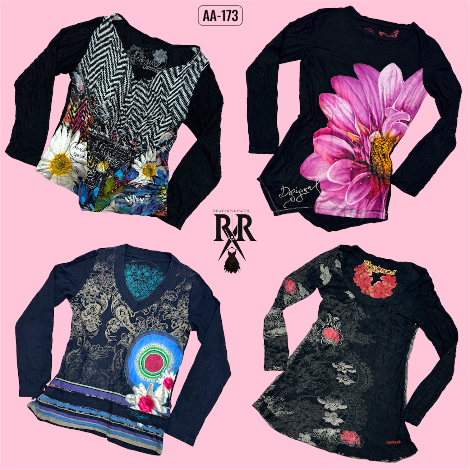 Top à manches longues graphique européen mixte Ft. Desigual (AA-173)