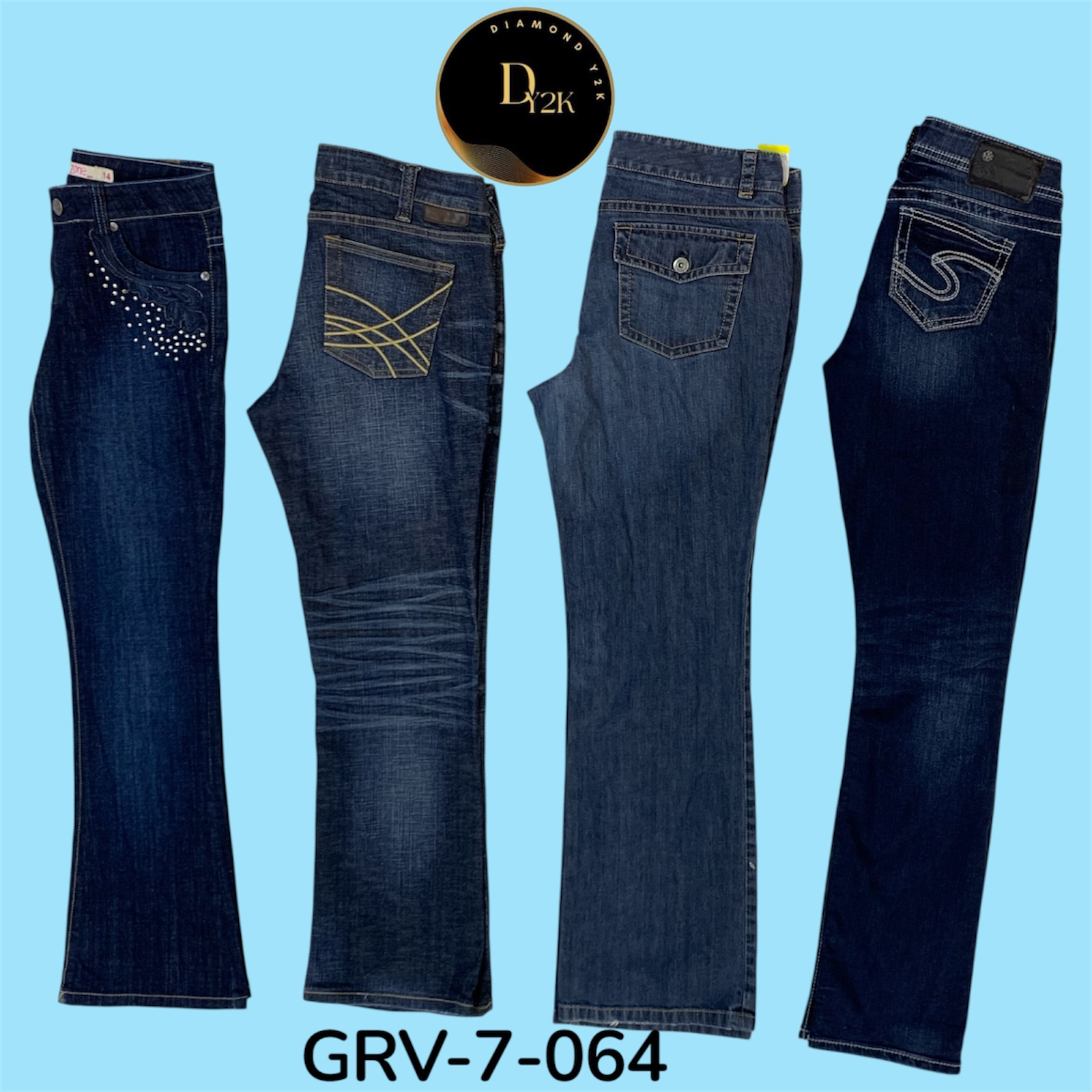 女性用ブルーフレアジーンズ – Y2Kヴィンテージブーツカットデニム (GRV-7-064)