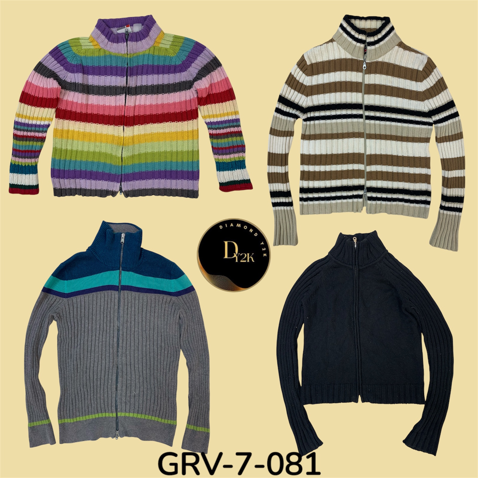Y2K Double Zipper Cable Knit Sweater for Women – Vintage 2000s Style, Chunky & Textured (GRV-7-081)
