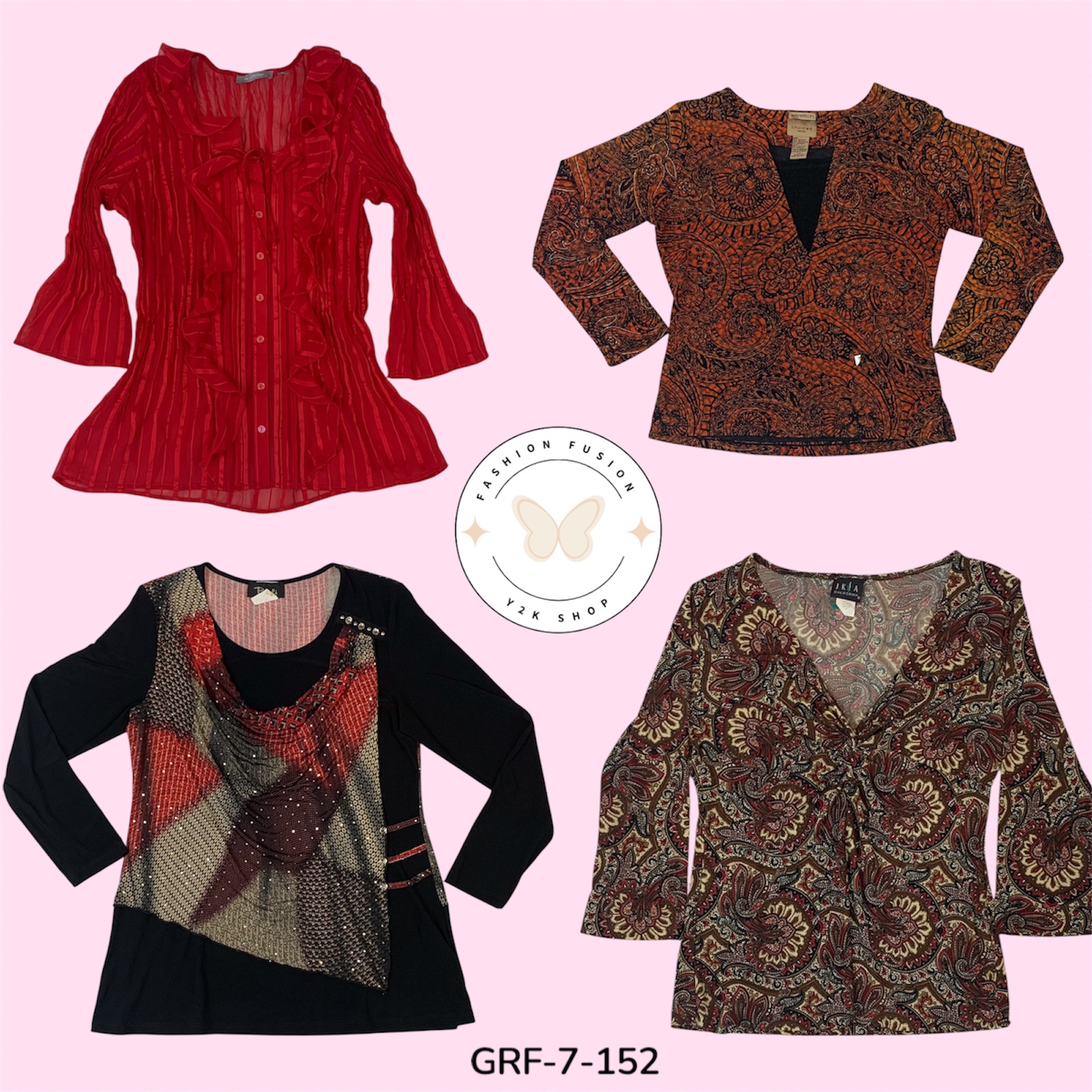 Vibrant Red Print Long Sleeve Top – Everyday Style (GRF-7-152)