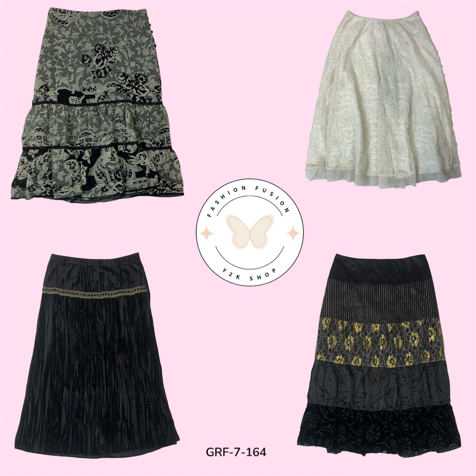 Chic Black Printed Skirt in Lightweight Poly Fabric  (GRF-7-164)