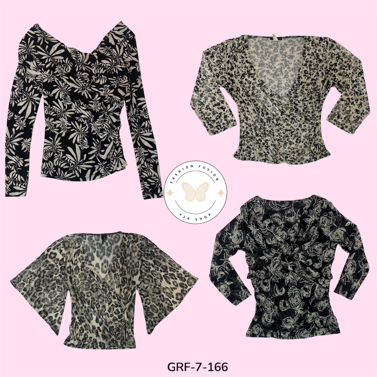 Schicke schwarze bedruckte Bluse mit langen Ärmeln – Fast Fashion Essentiell (GRF-7-166)