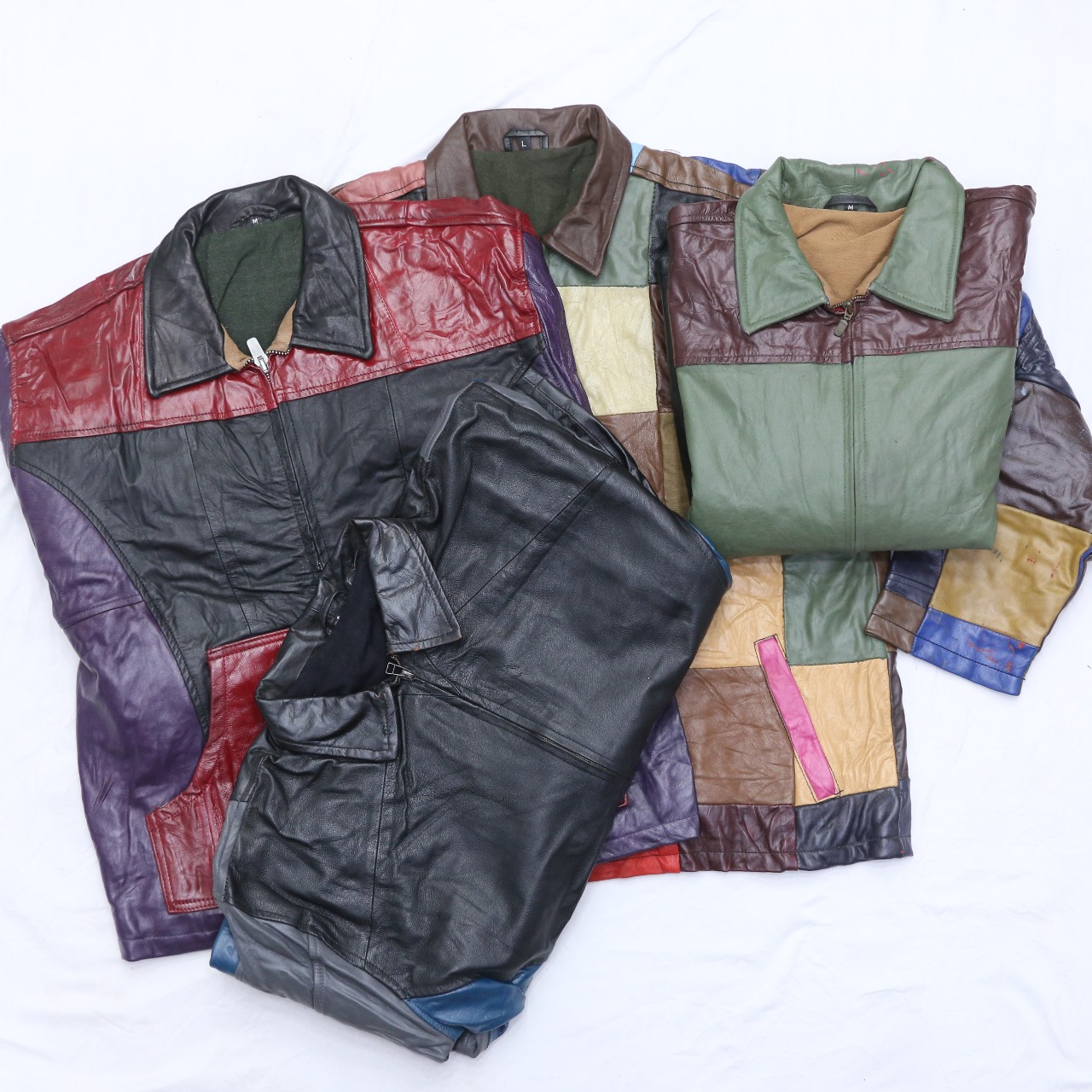 CR4602 Wiederverwertete Herren Damen Multipatch Lederjacken