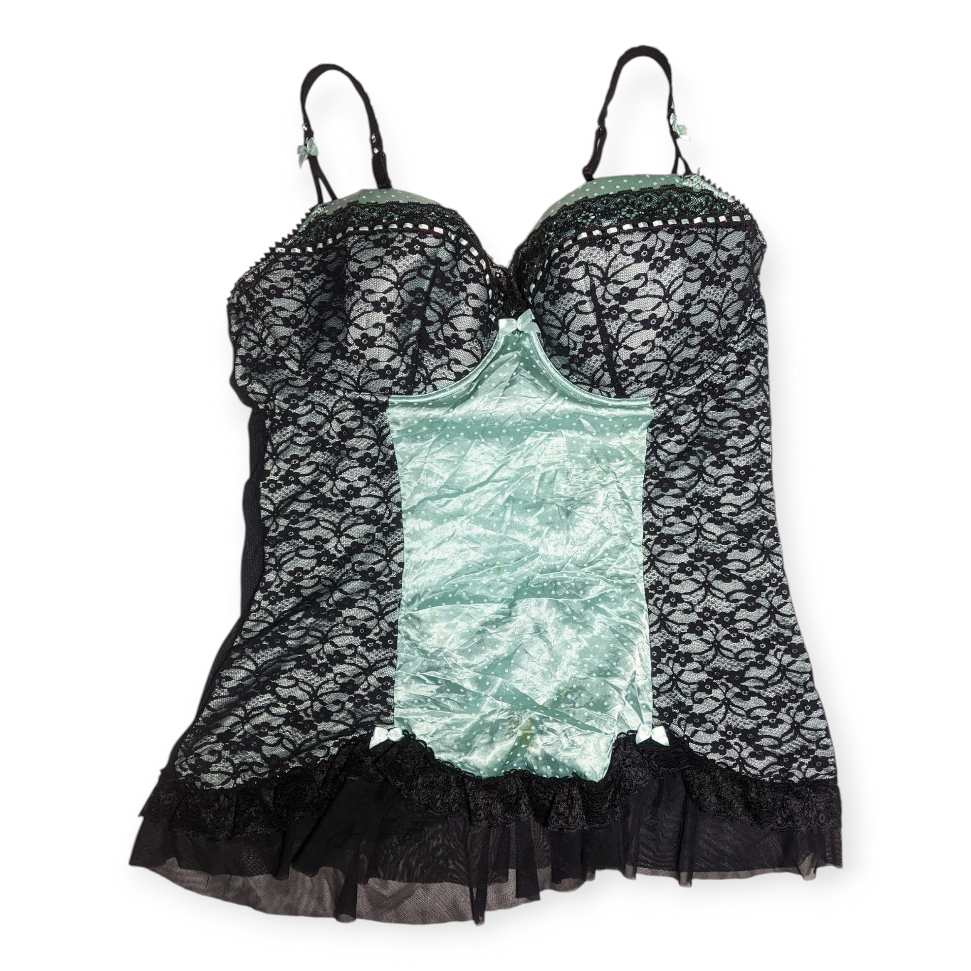 SAY#254 Y2K Babydoll Lingerie – Black & Hot Pink Ruffle Trim
