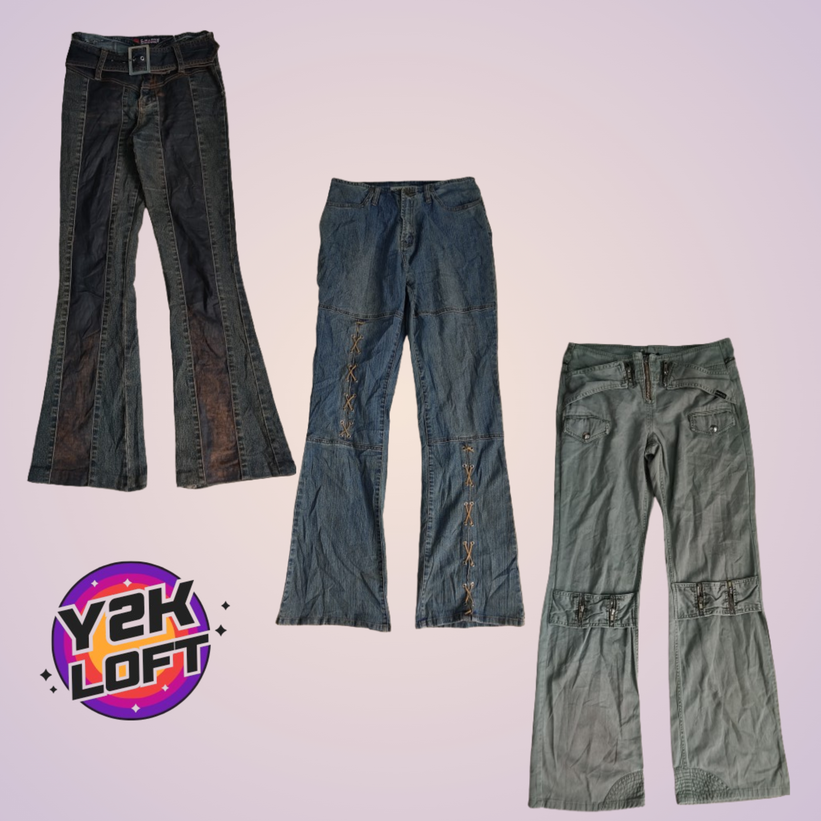 Y2K Unique Denim Flare Jeans