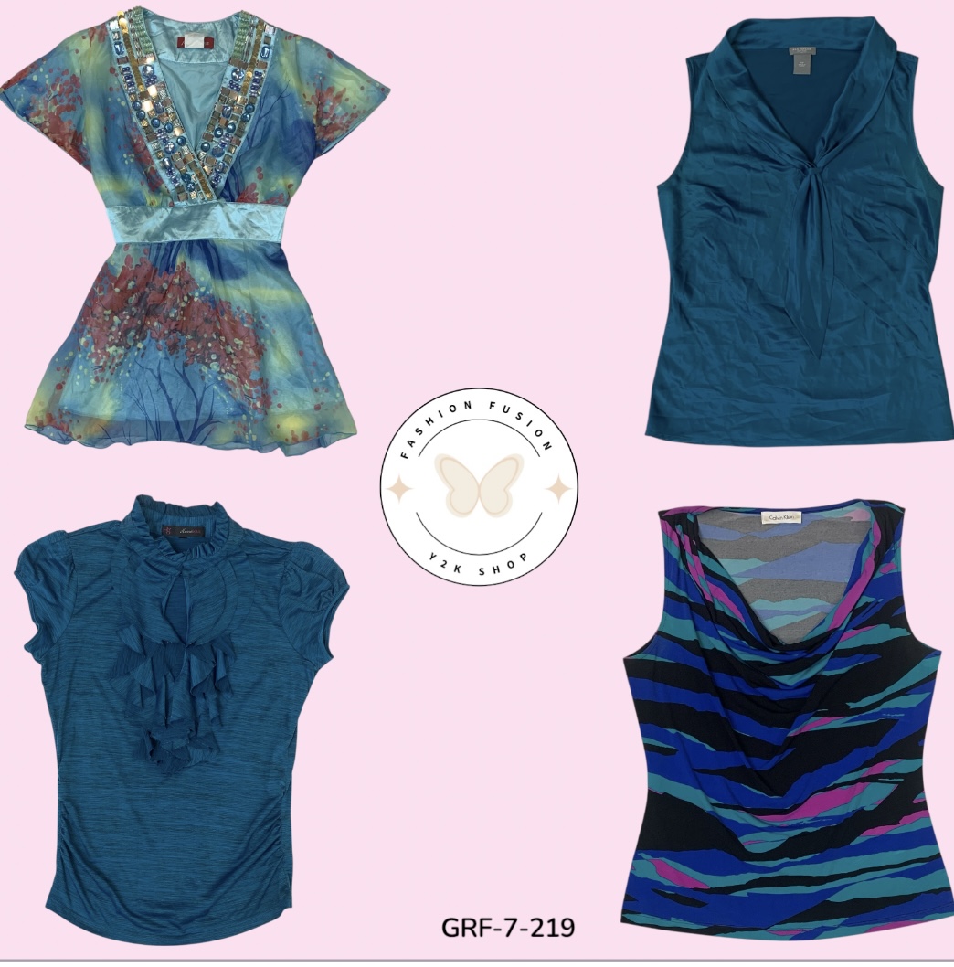 Blouse en poly imprimé bleu chic – indispensable du style quotidien (GRF-7-219)
