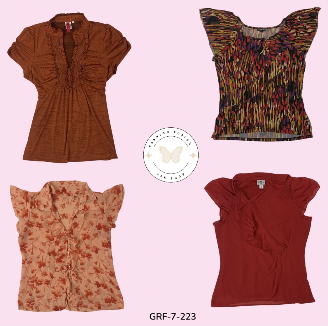 Blouse en poly imprimée rouge audacieux et orange – Style affirmé (GRF-7-223)