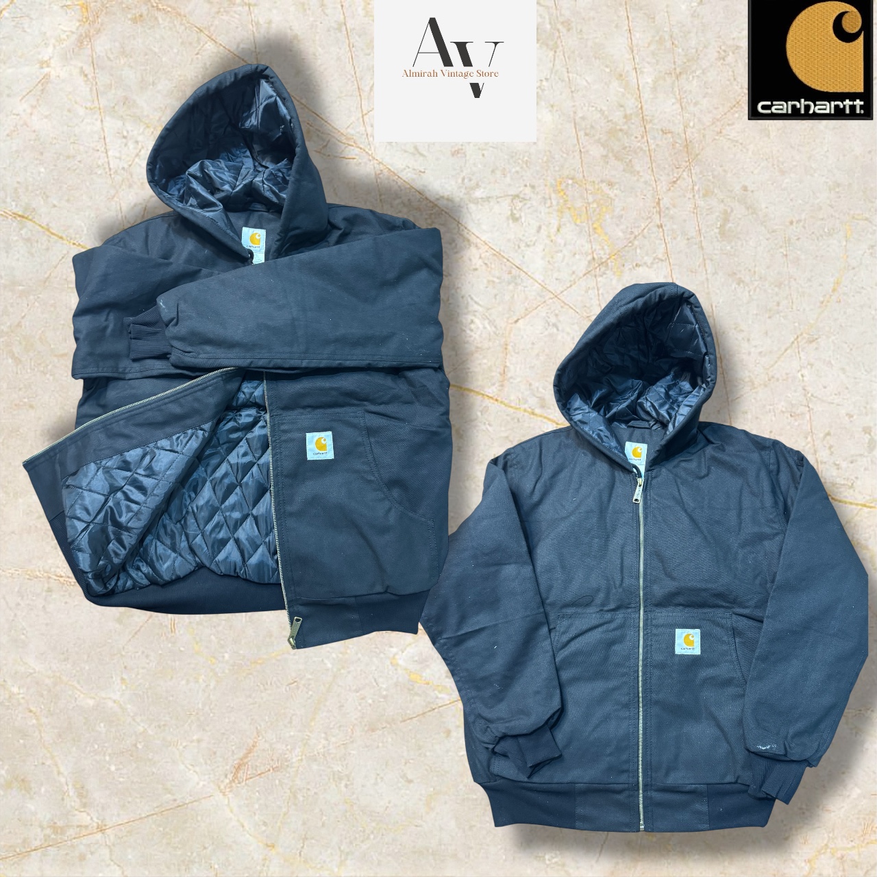 Veste à capuche noire et bleue au style rework Carhartt