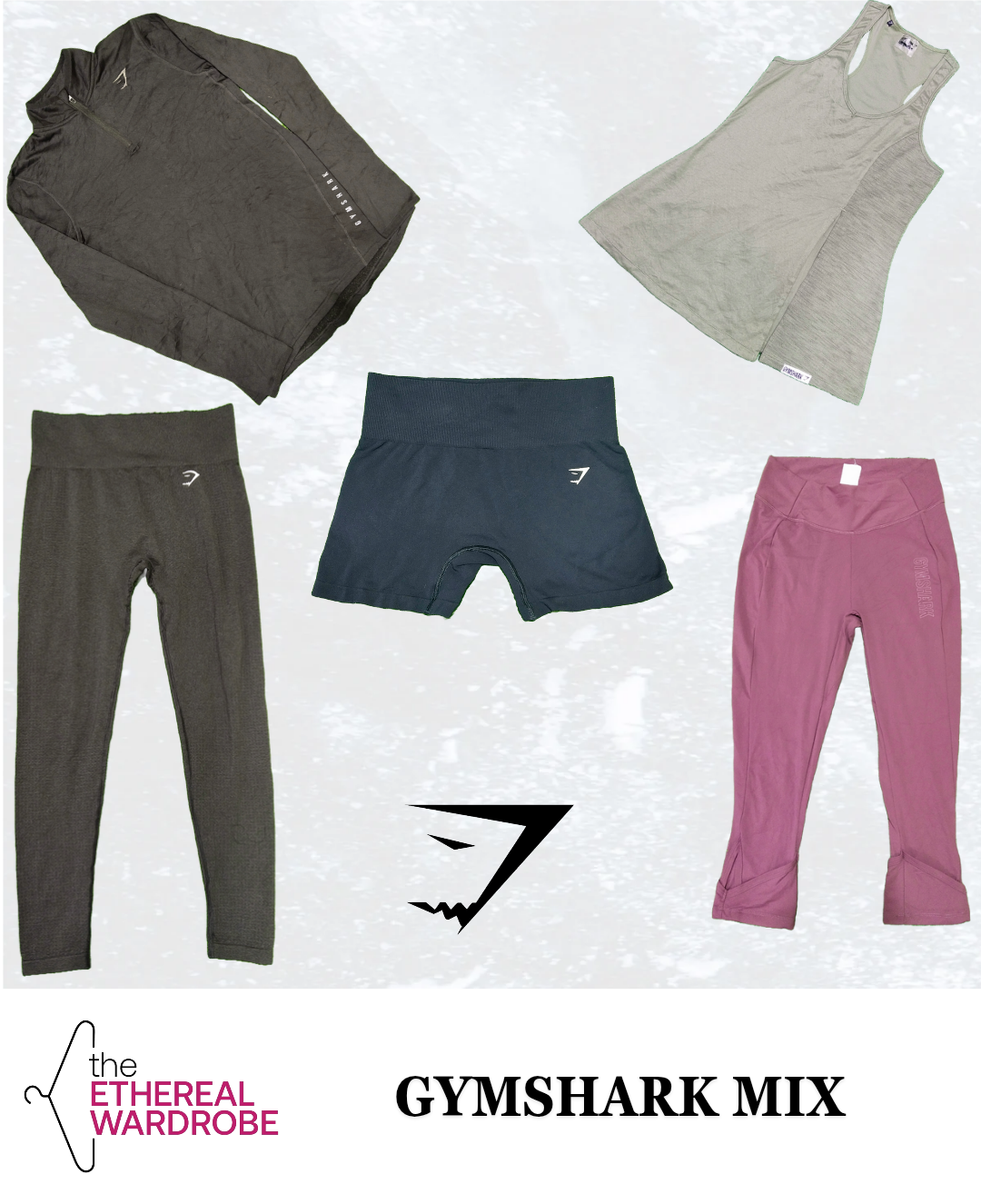 Gymshark Mix Athleisure Including Leggings, Capri, Shorts, Tank Top, and Quarter Zip Bundle of 50 pcs.