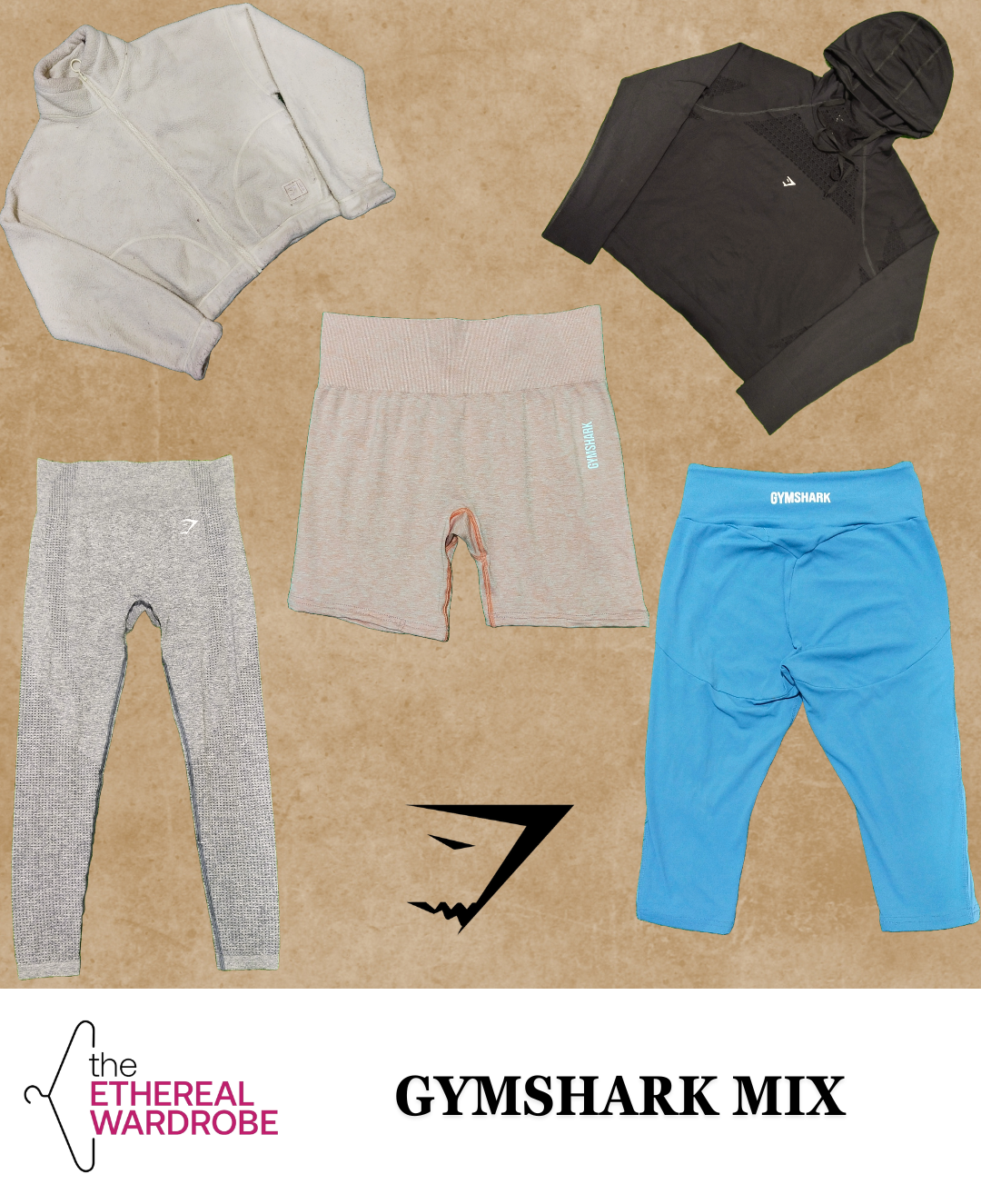 Gymshark Mix Athleisure Including Leggings, Capri, Shorts, Tank Top, Jacket, Sweatshirt, T-shirts and Quarter Zip Bundle of 50 pcs.