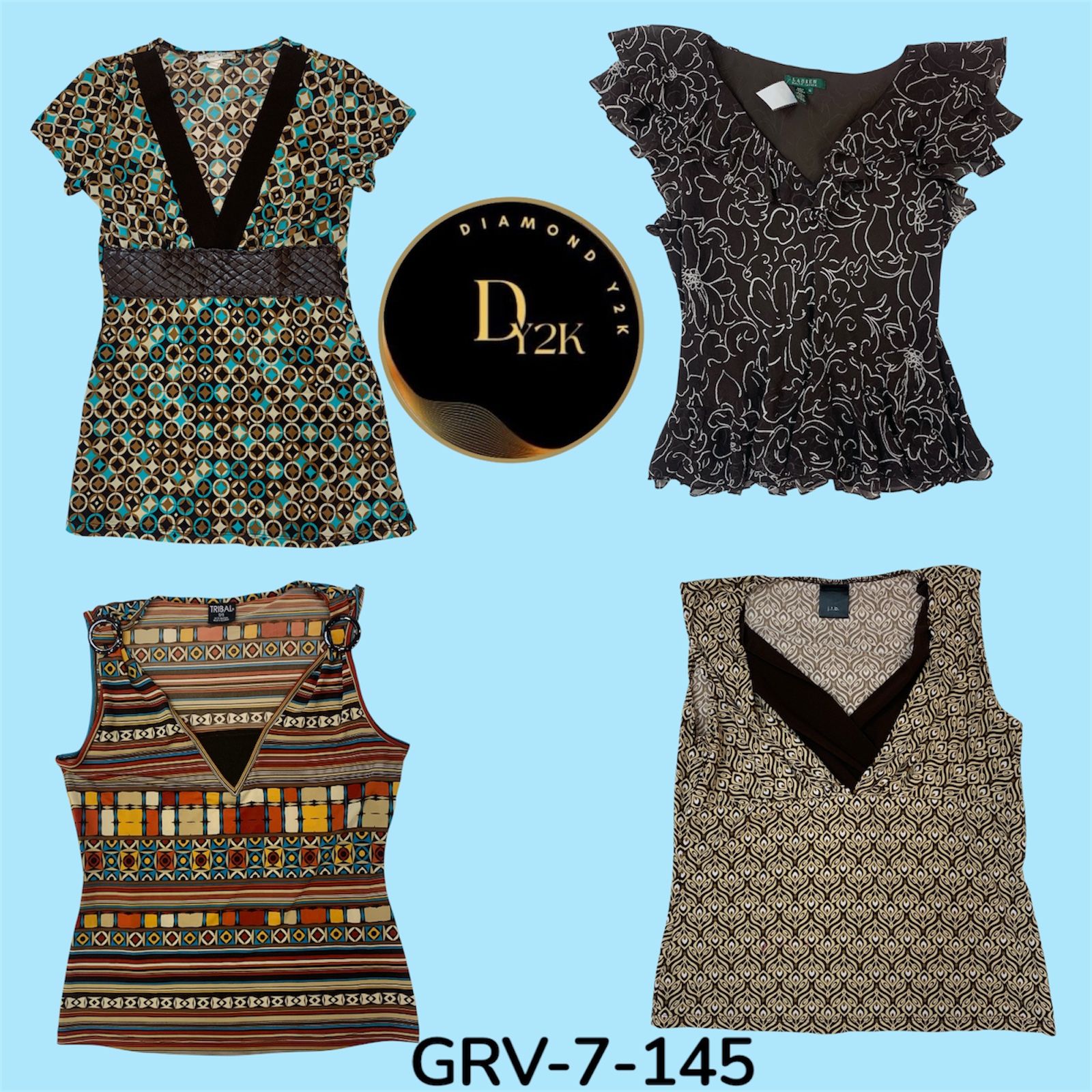 Earthy Print Short Sleeve Poly Blouse – Natural Y2K Vibes from Iconic Vintage Brands (GRV-7-145)