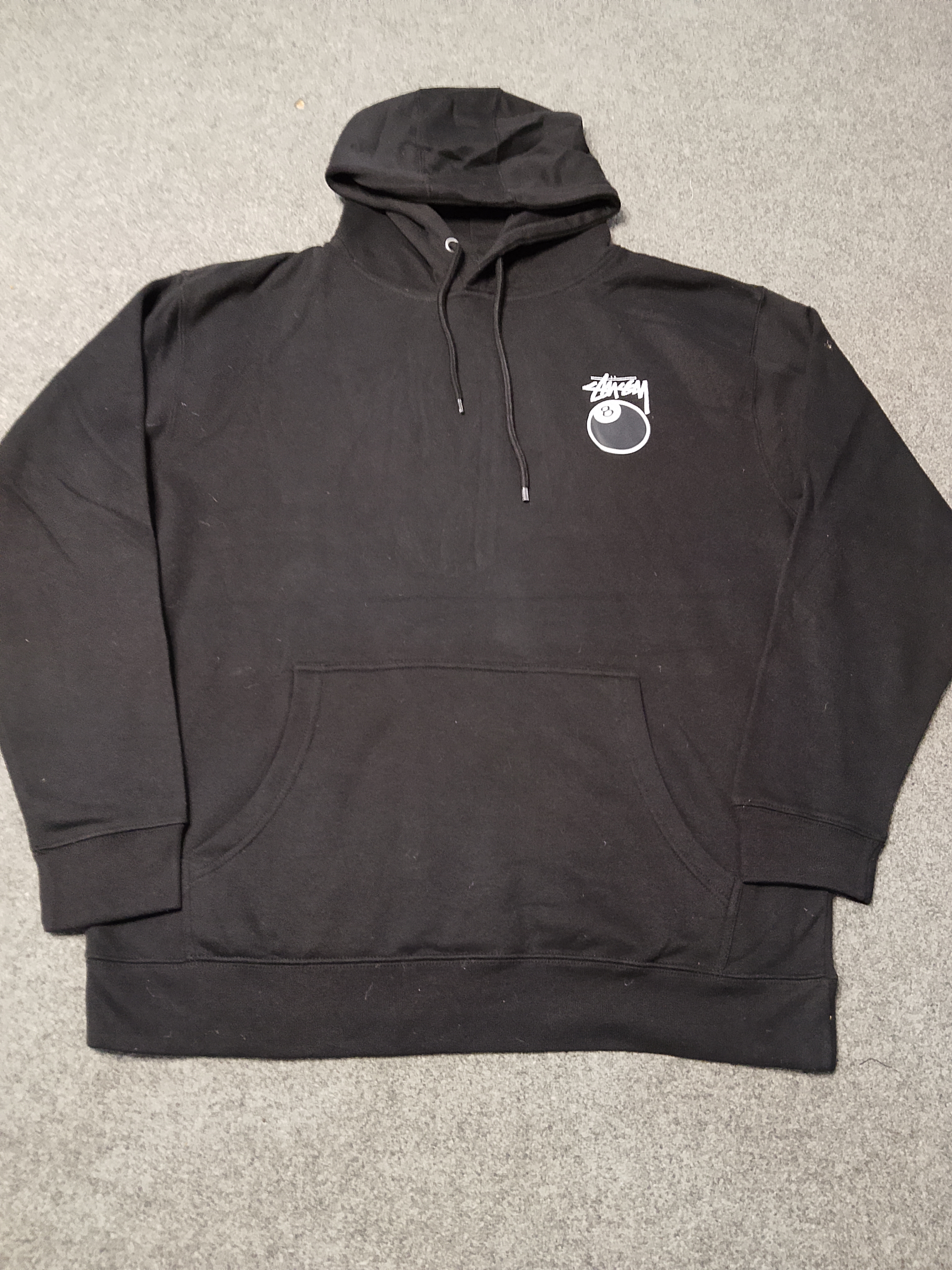 Stussy Rework Style Moletom Pullover Preto 8 Ball com Capuz