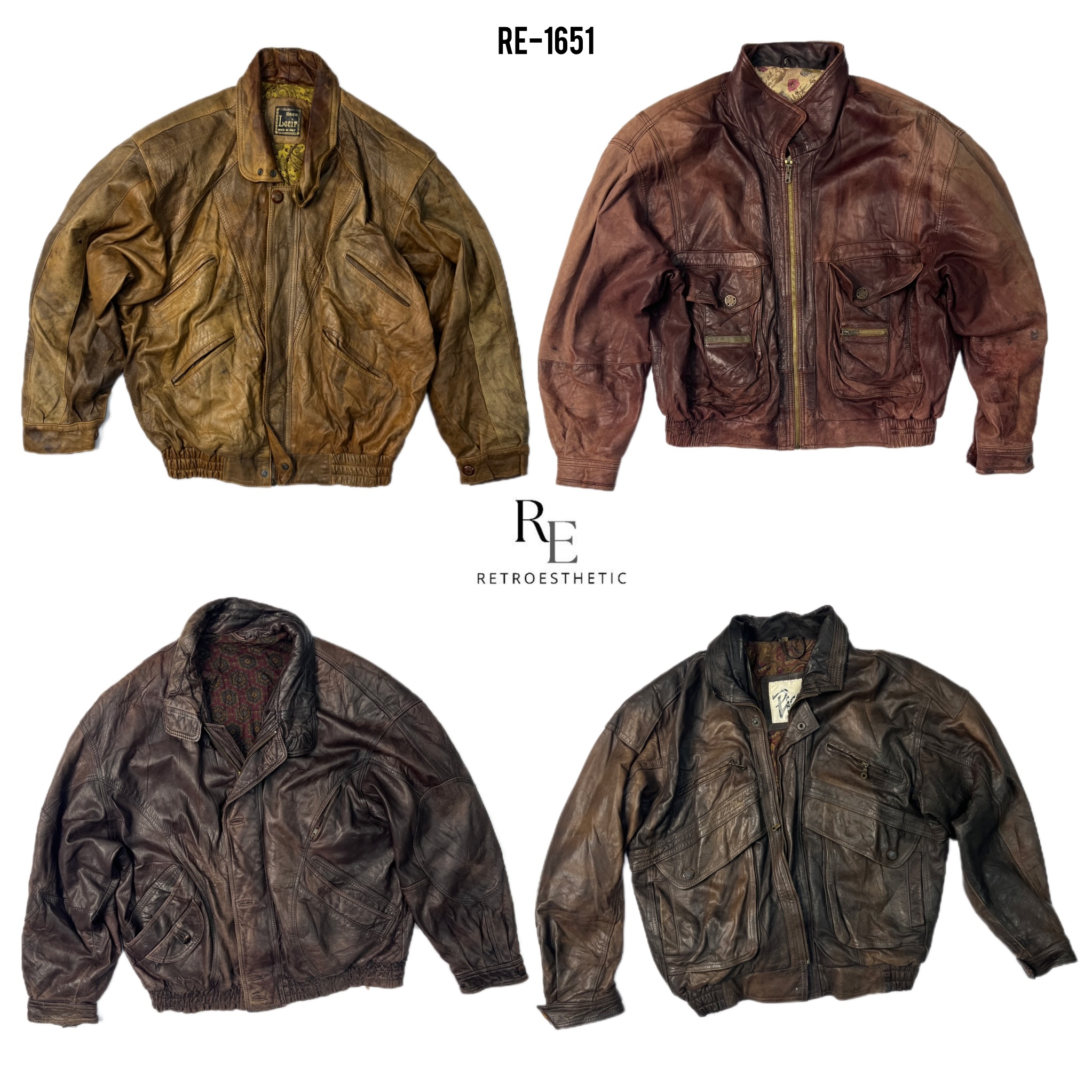 Veste en cuir bomber vintage style années 90/Y2K (RE-1651)