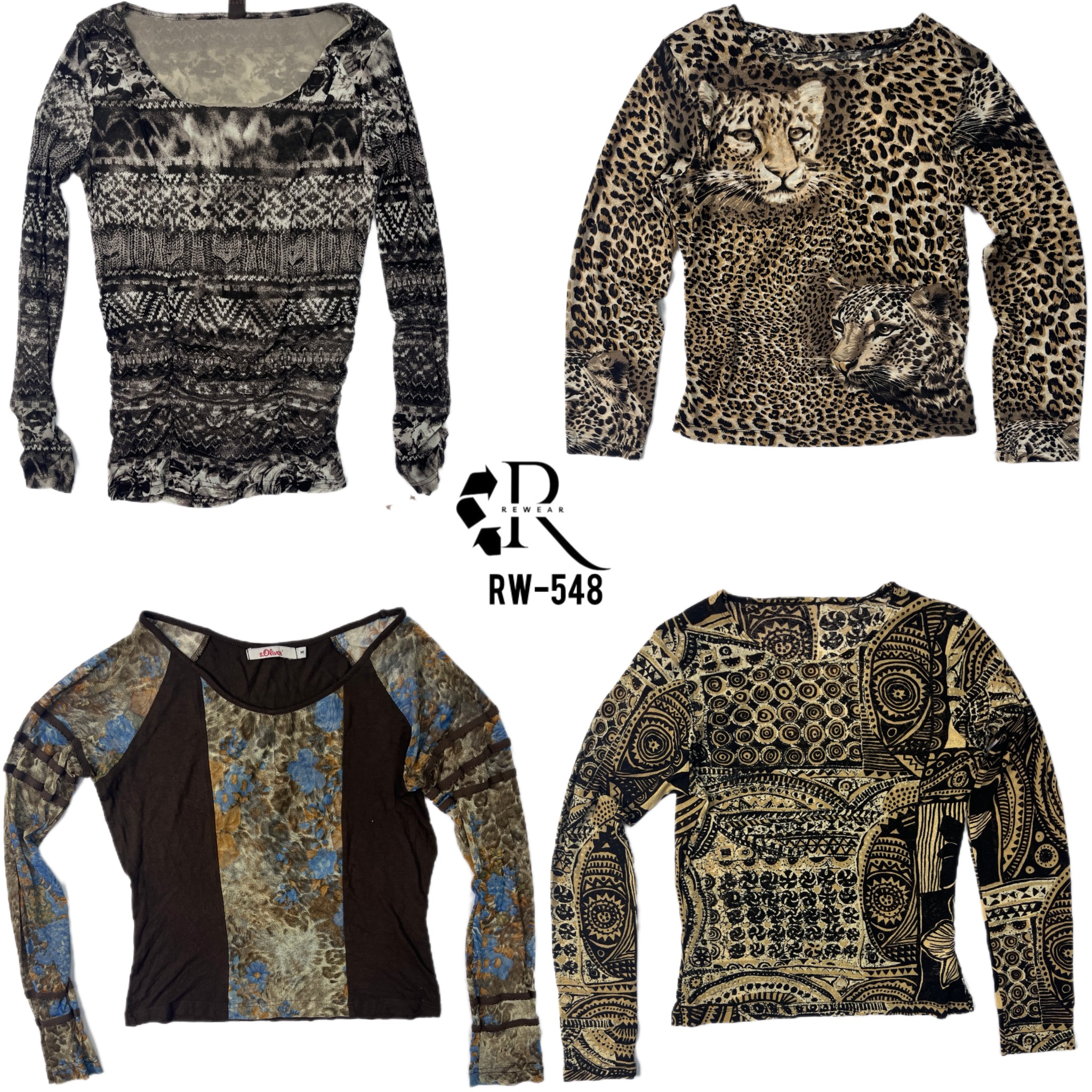 Y2K T-shirt a maniche lunghe in rete tono terra (RW-548)