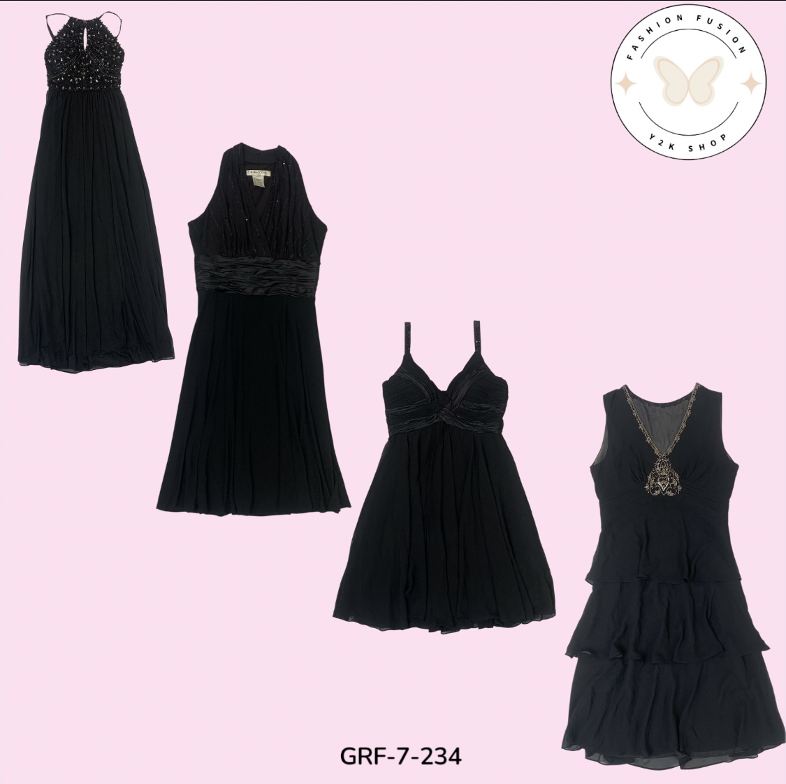 Dunkle Romantik – Schwarzes Druckkleid aus seidig-polyester (GRF-7-234)