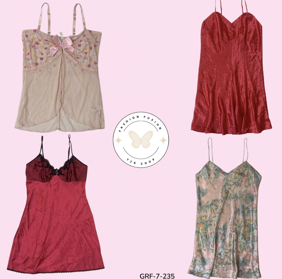 Rosa bedrucktes Slipkleid – Verspielt & Weiblich Flair (GRF-7-234)