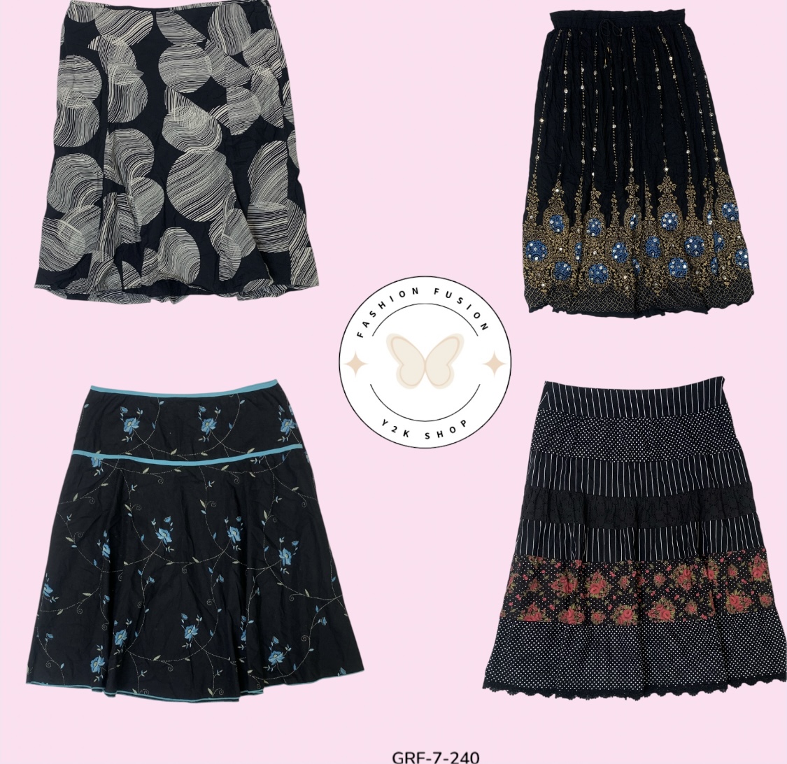 Saia de Algodão Impressa Preta – Estilo Casual Chic para o Dia a Dia (GRF-7-240)