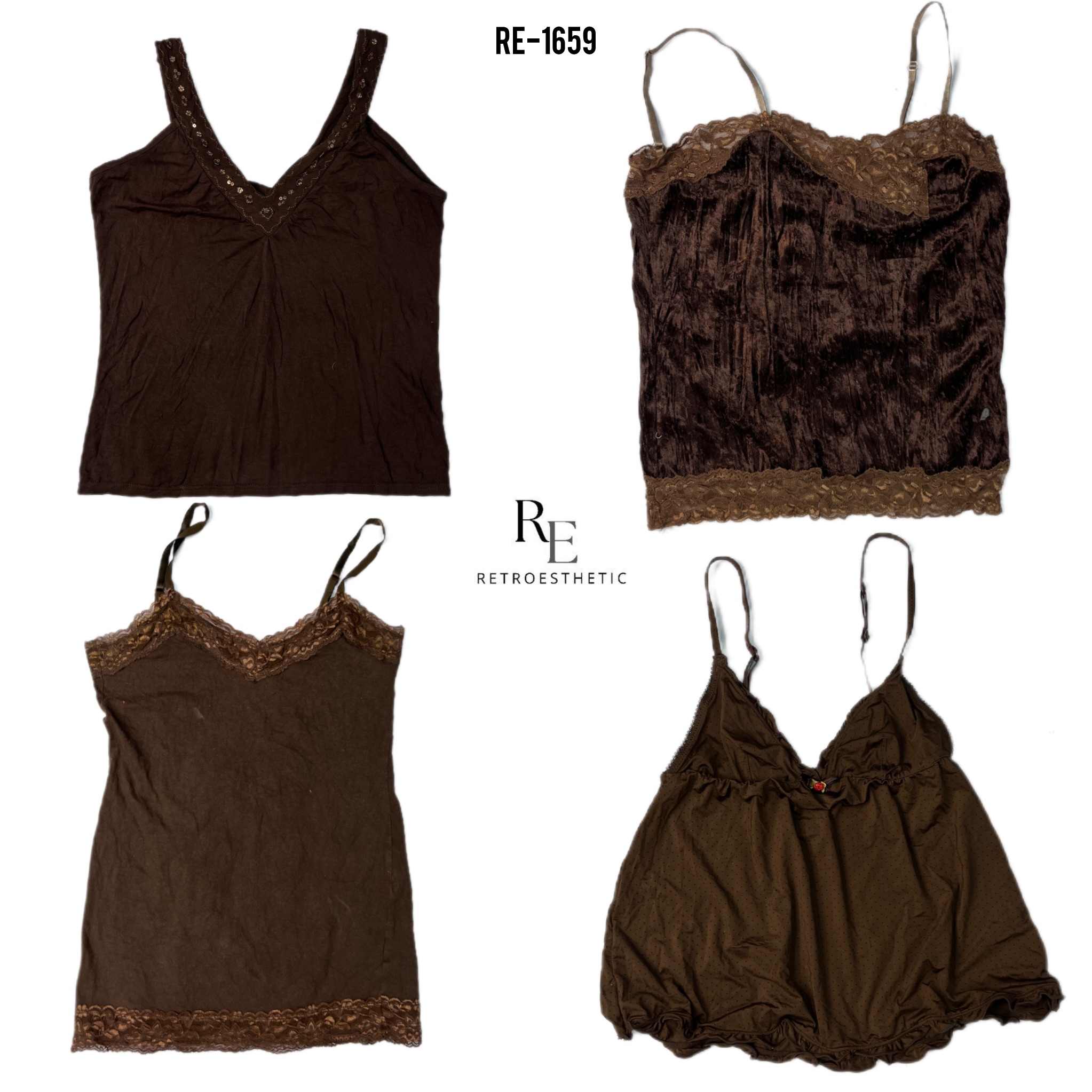 Y2K Dunkelbraun Misch-Cami-Tops (RE-1659)