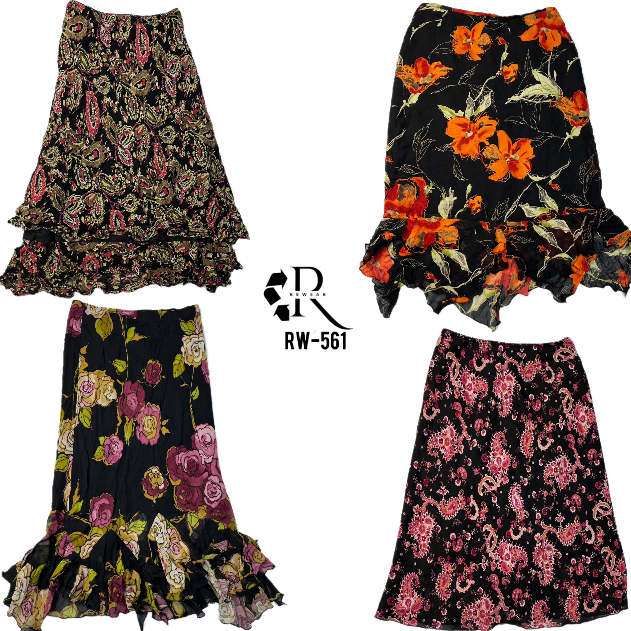 Jupes en polyester florales noires de rave Y2K (rw-561)